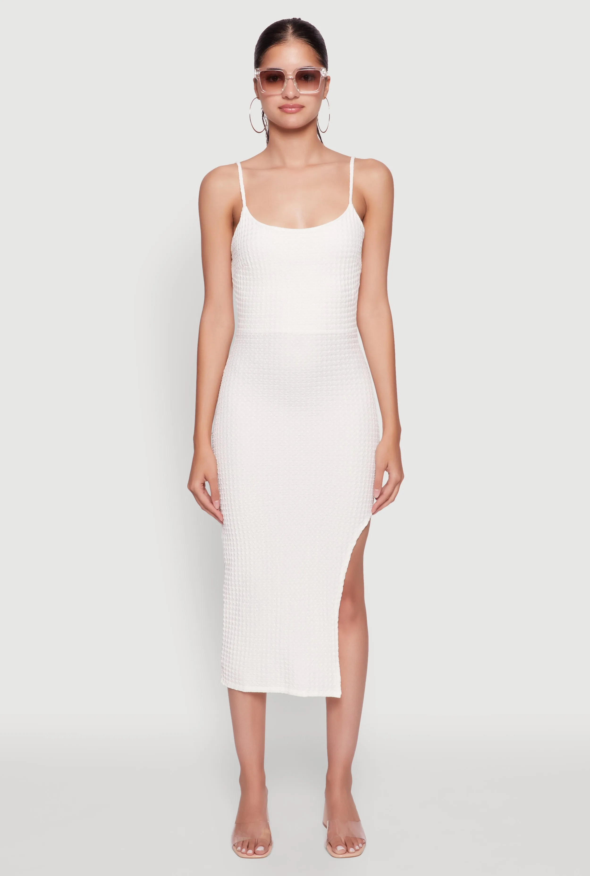 Chic Textured Knit Scoop Neck Bodycon Dress with Side Slit Summer Air