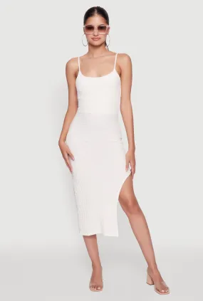 Sleek Feel Body Safe Chic Textured Knit Scoop Neck Bodycon Dress with Side Slit