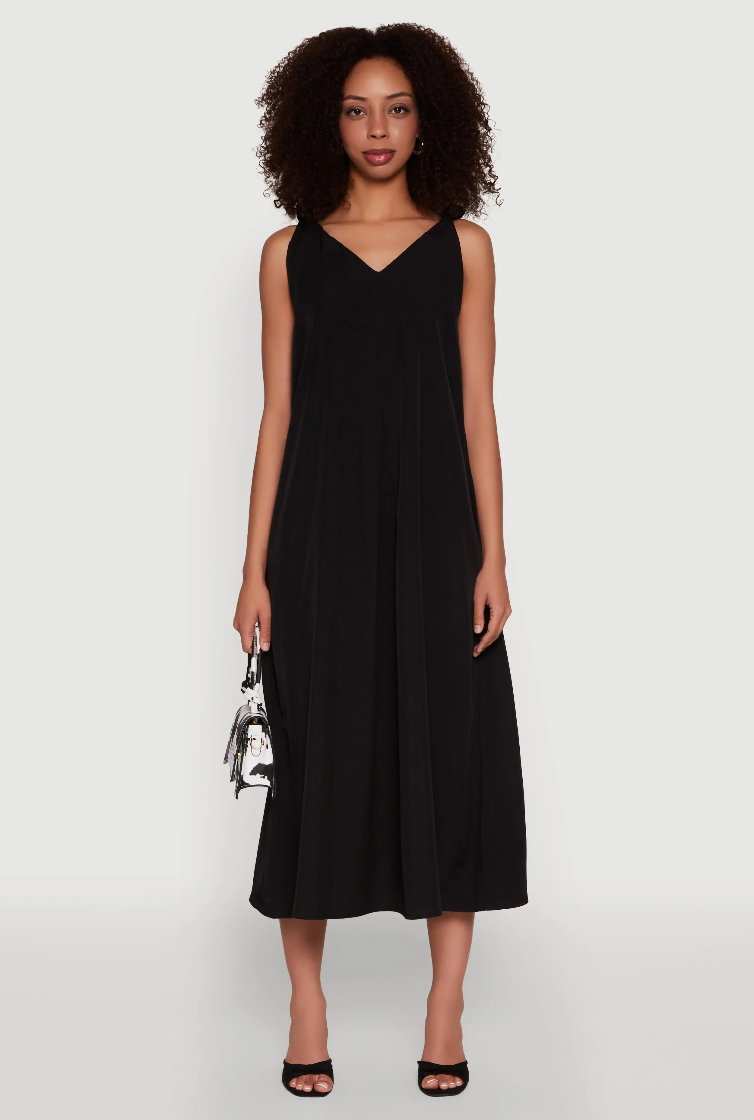 Chic V-Neck Knot Strap Pleated Detail Sundress for Summer Anytime Wear