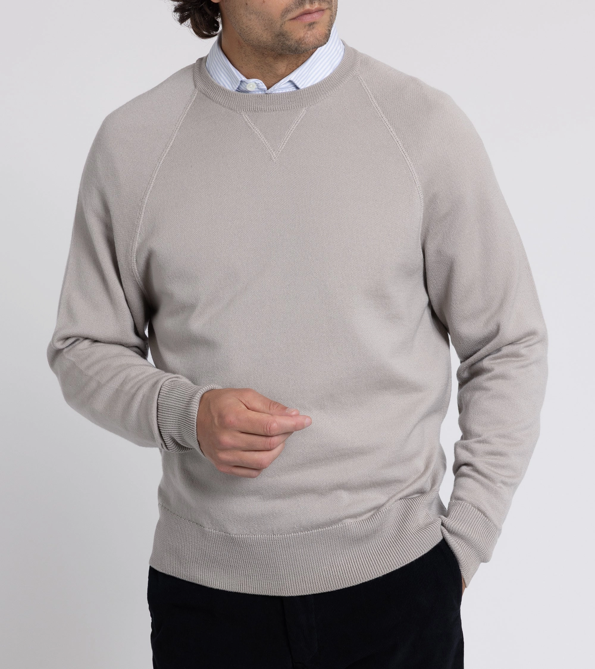 Barena Griego Basilio Merino Knit Sweatshirt: Grey Drop Shoulder