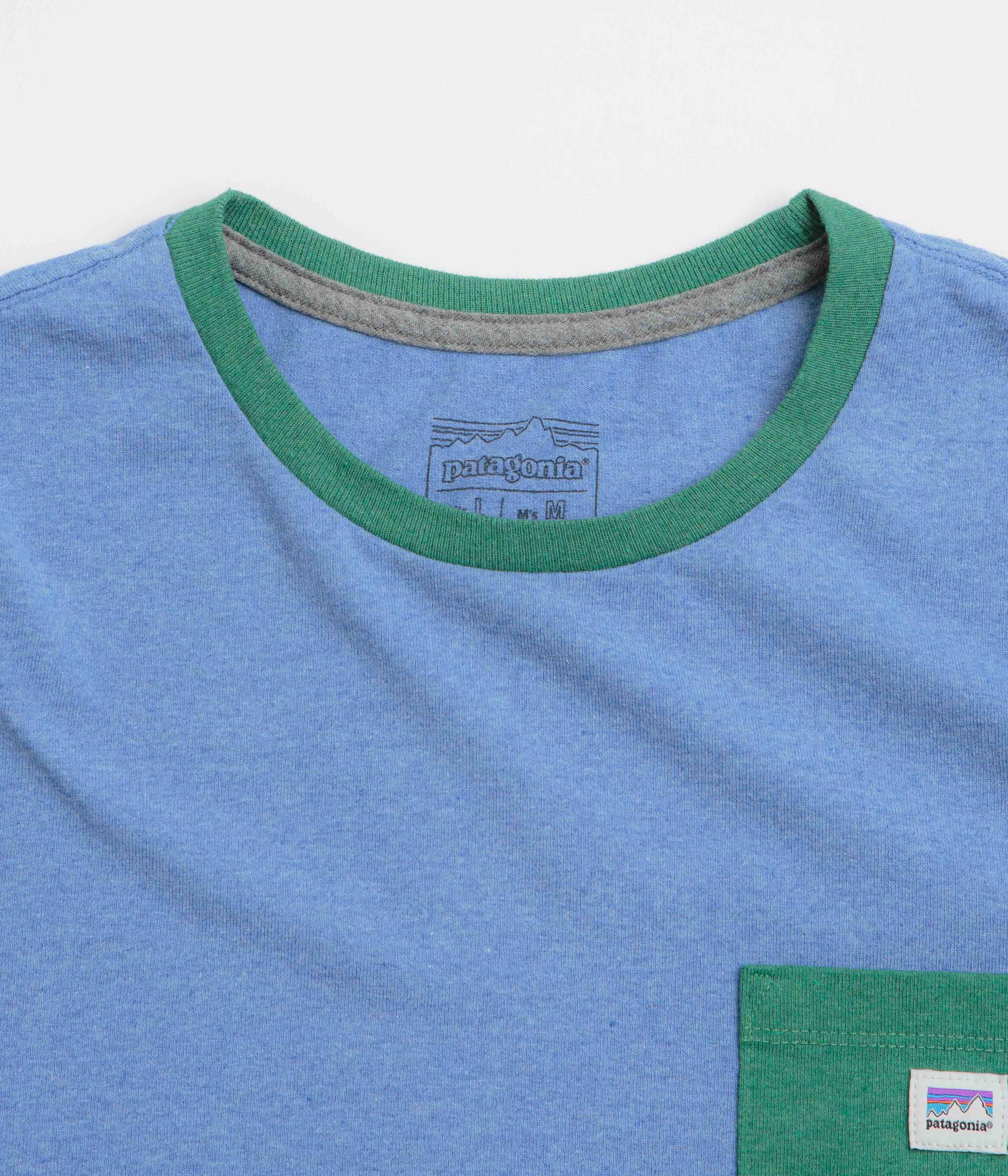 Anti Static Fabric Patagonia Shop Sticker Pocket Responsibili-Tee T-Shirt - Abundant Blue
