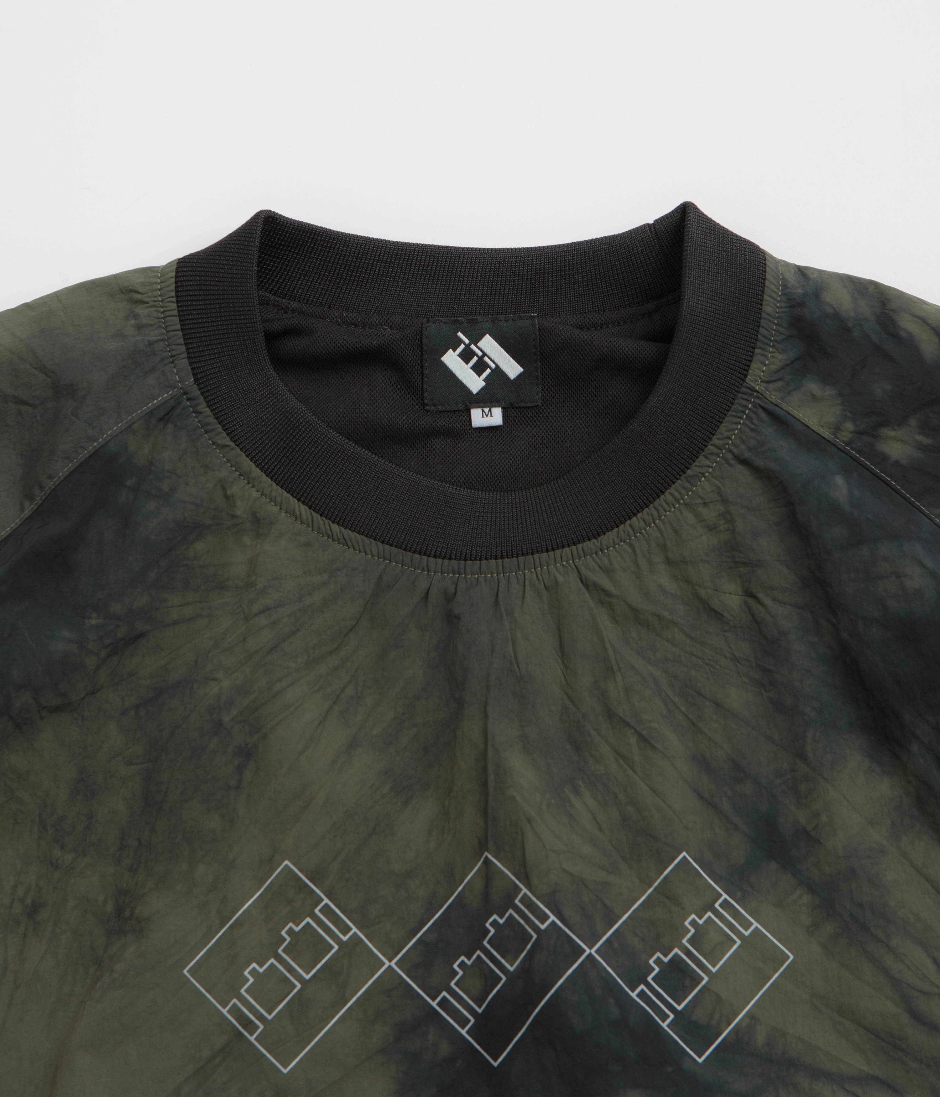 The Trilogy Tapes Tech Sports Crewneck Sweatshirt - Black / Olive Marble Low Maintenance Fabric
