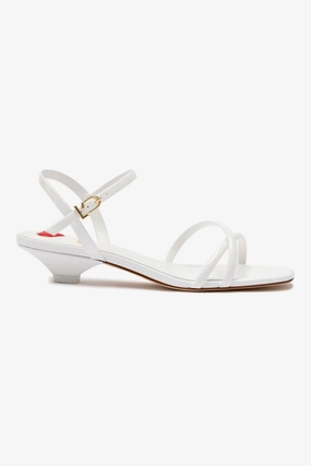 Slide On Reinforced Stitch Construction Charlotte Sandal In White Patent Leather