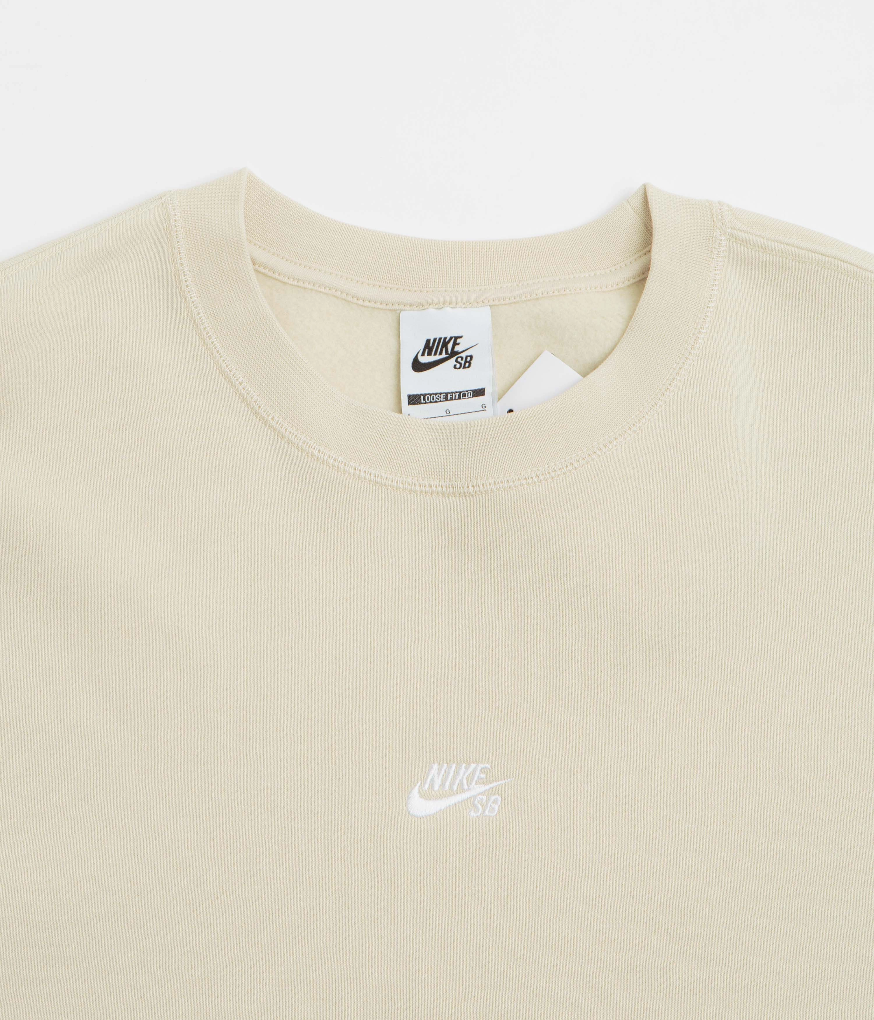 Sophisticated Comfort Nike SB Essential Logo Crewneck Sweatshirt - Light Khaki / White