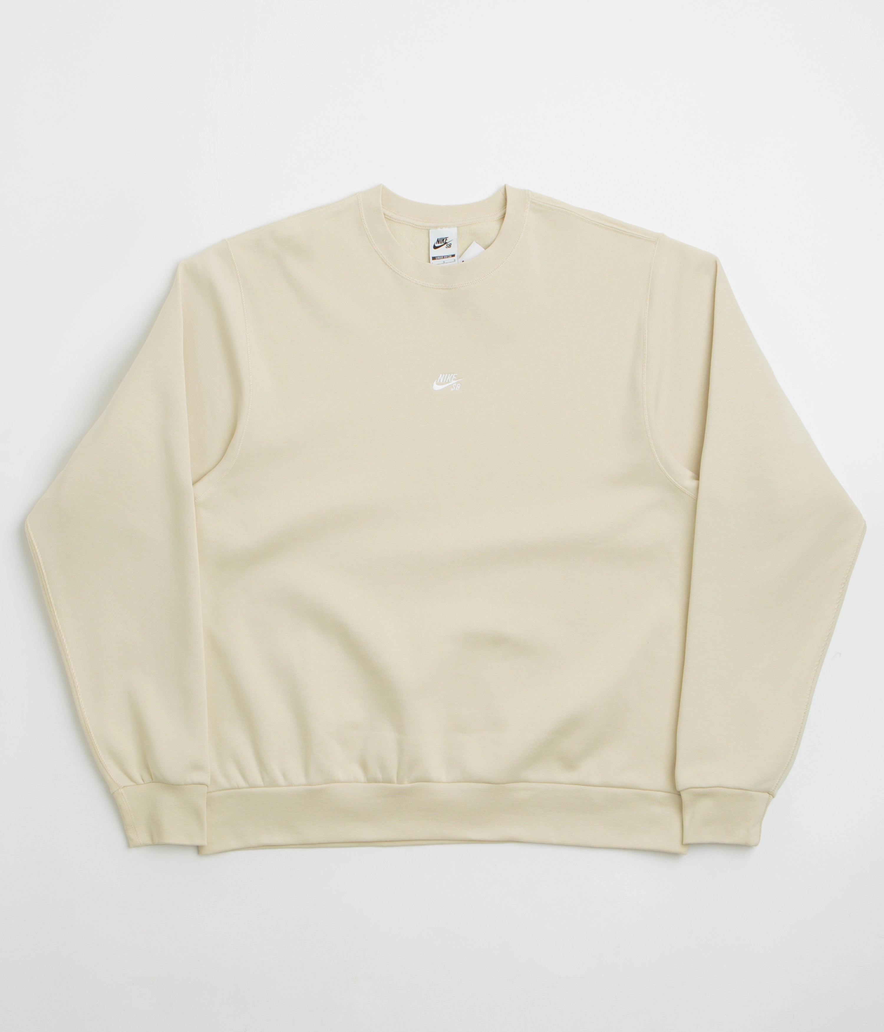 Nike SB Essential Logo Crewneck Sweatshirt - Light Khaki / White Simple Warmth