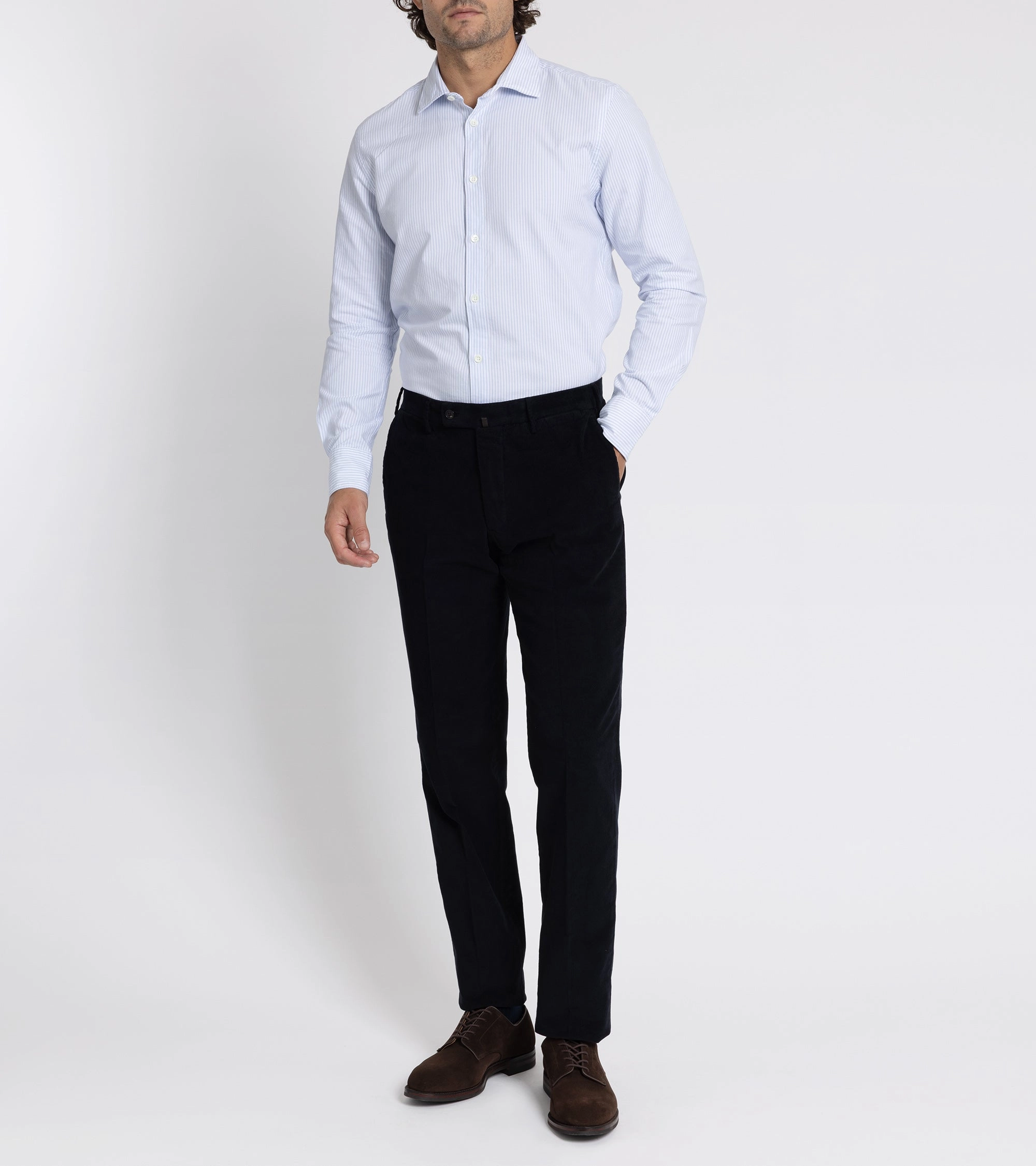Stretchable Fit Neutral Look Incotex Regular Overdyed Cotton Corduroy Trousers: Navy