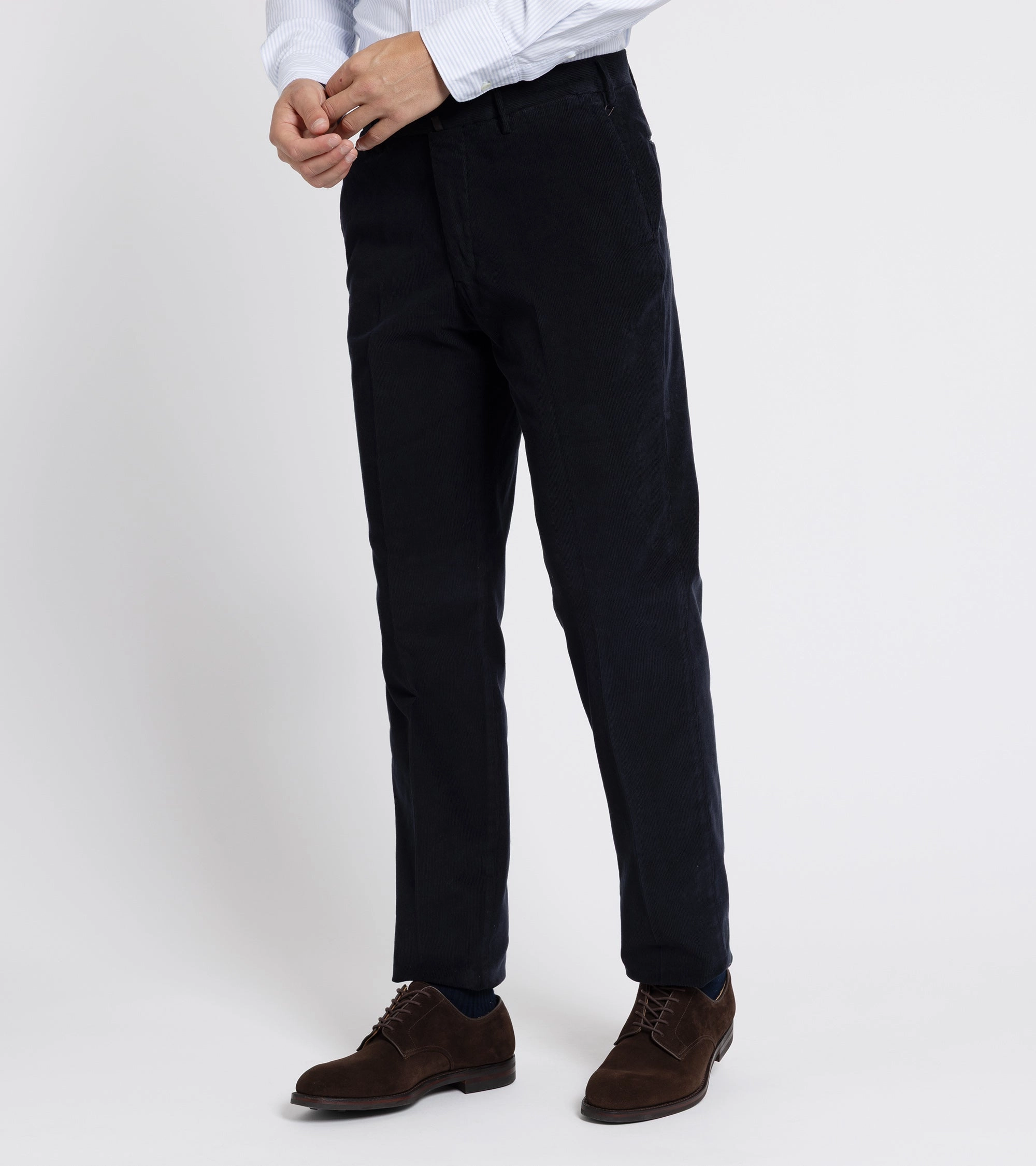 LowProfileStitching Double Layered Hem Incotex Regular Overdyed Cotton Corduroy Trousers: Navy