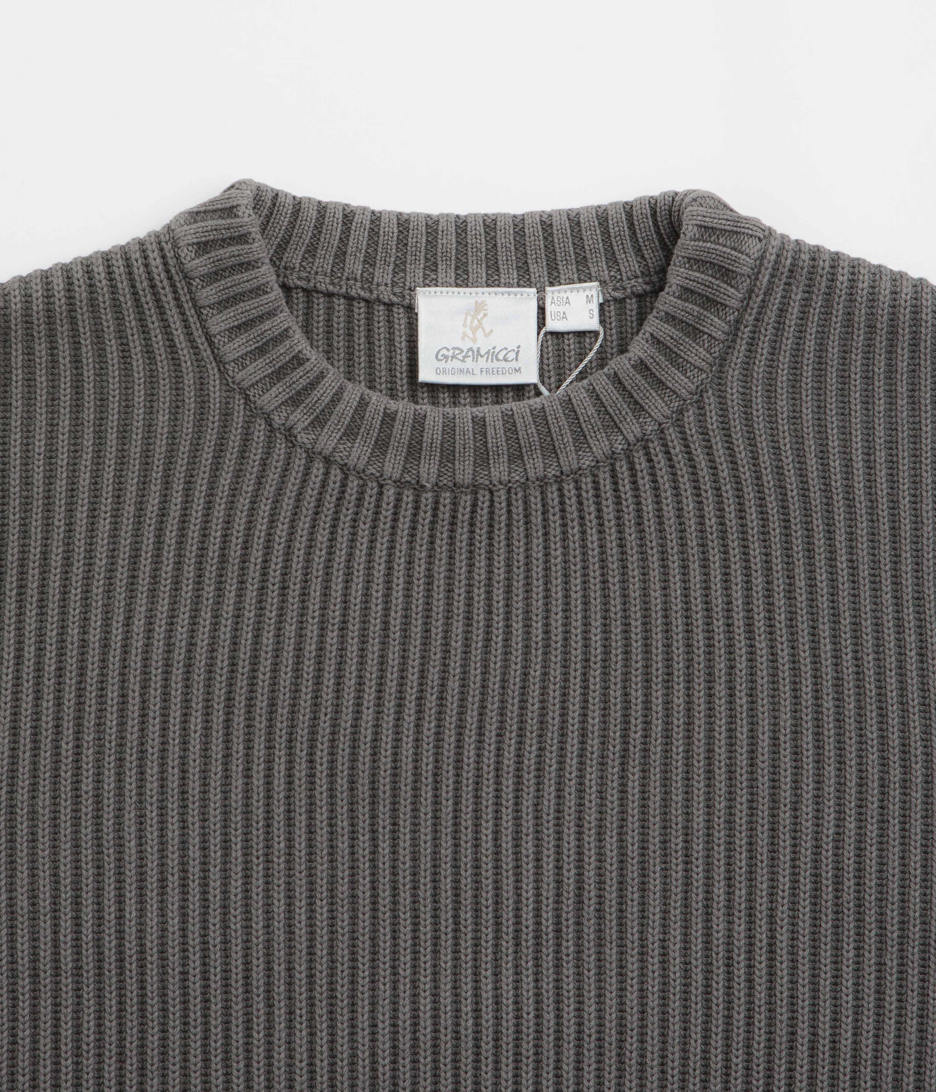 Gramicci Cotton Knit Crewneck Sweatshirt - Grey Chilly Weather Fashion Soft Knit Design