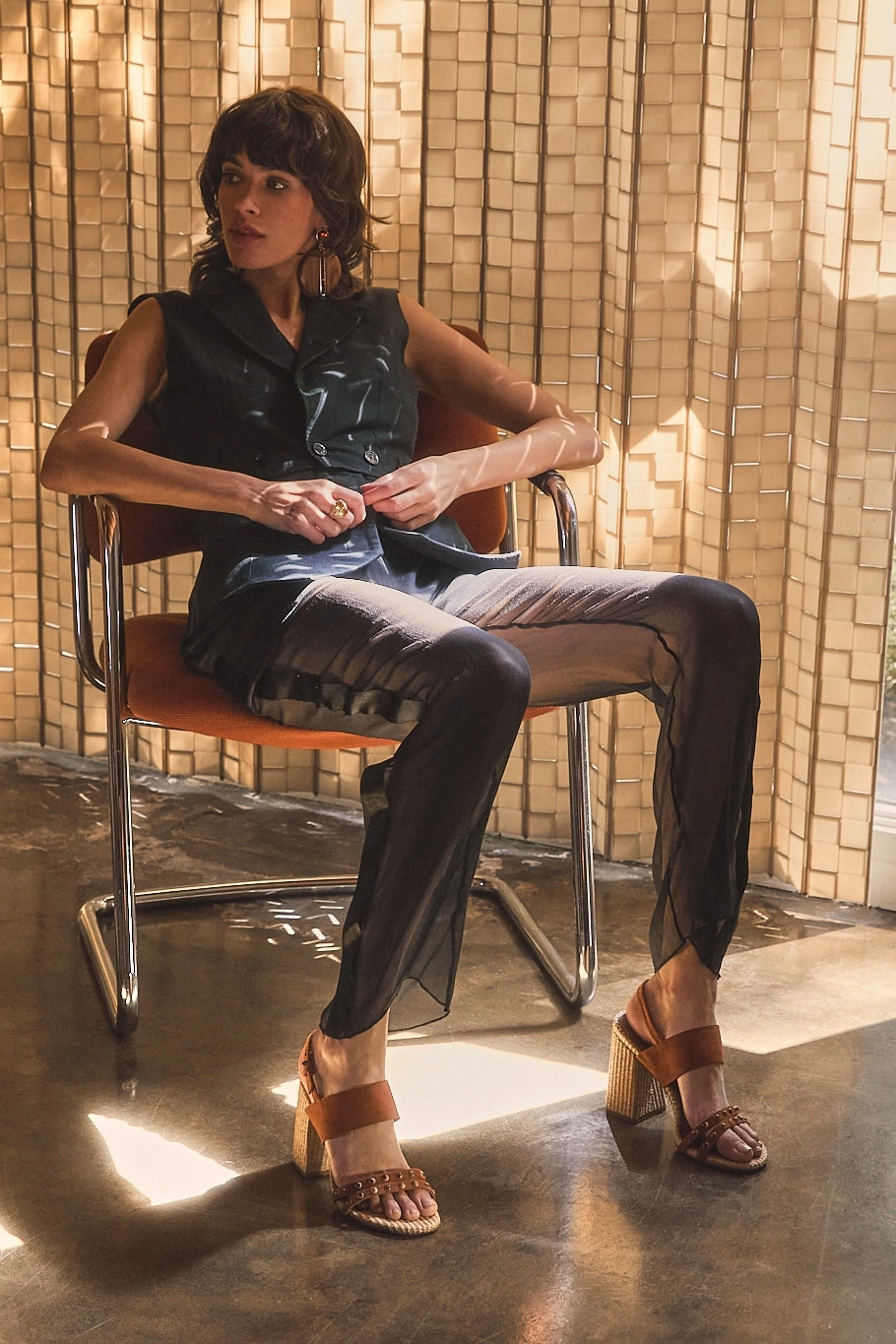 Chloe Gosselin by Larroud?? Margot Sandal In Chestnut Suede and Natural Raffia Compact Design Heat Proof