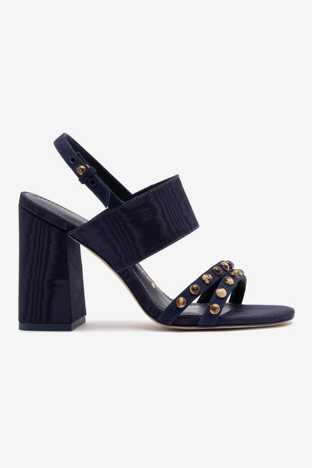 Chloe Gosselin by Larroud?? Margot Sandal In Deep Navy Suede and Navy Satin Clean Lines Comfortable Walk