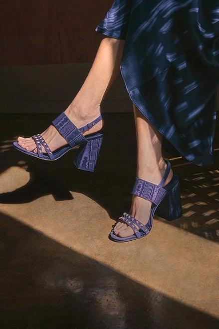 Effortless Style Chloe Gosselin by Larroud?? Margot Sandal In Deep Navy Suede and Navy Satin