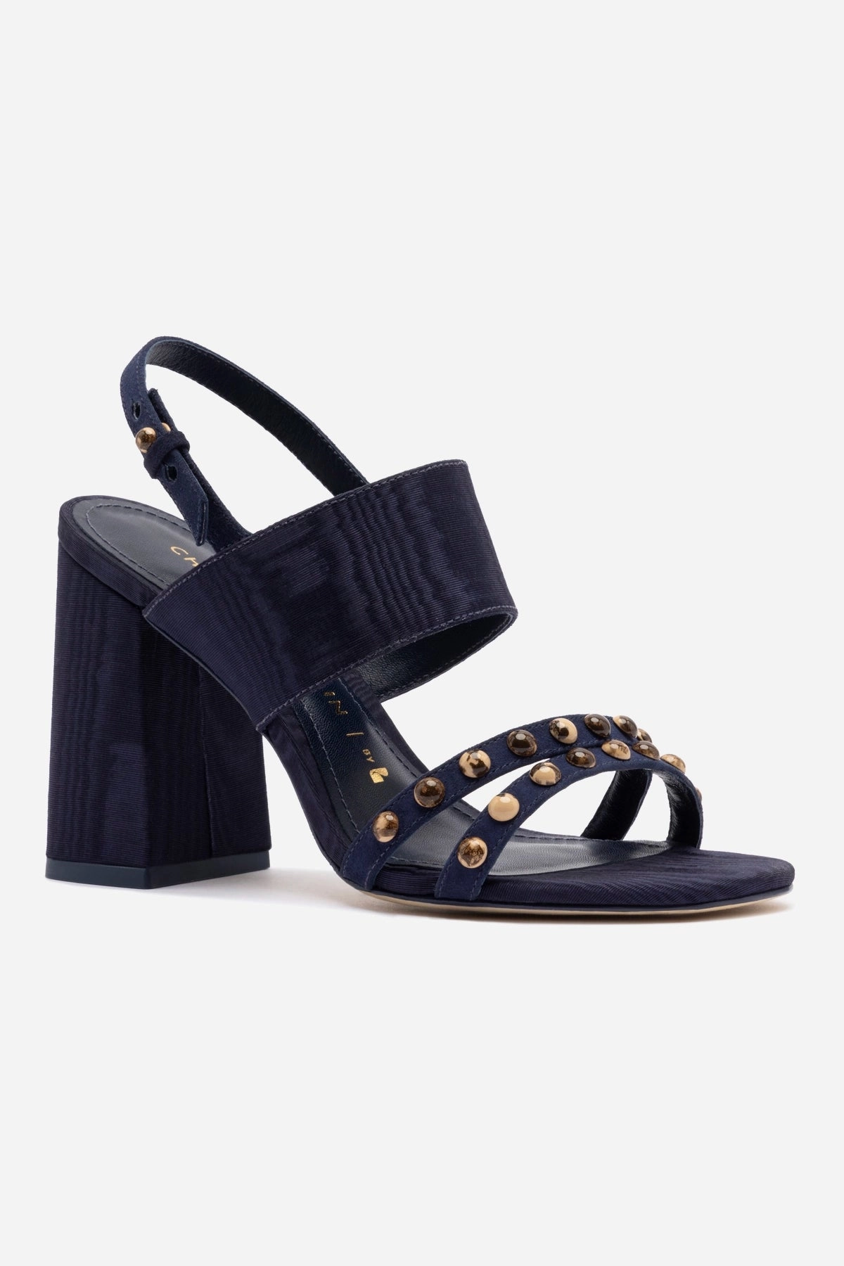 Comfortable outdoor wear Chloe Gosselin by Larroud?? Margot Sandal In Deep Navy Suede and Navy Satin