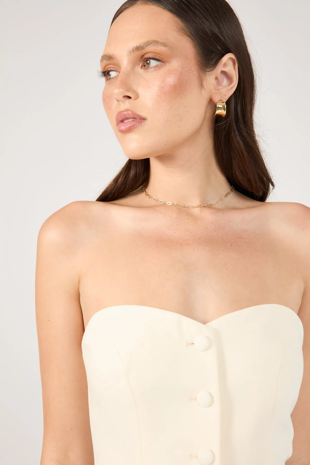 Perfect Stranger Luca Strapless Button Up Mini Dress Bone polka-dot