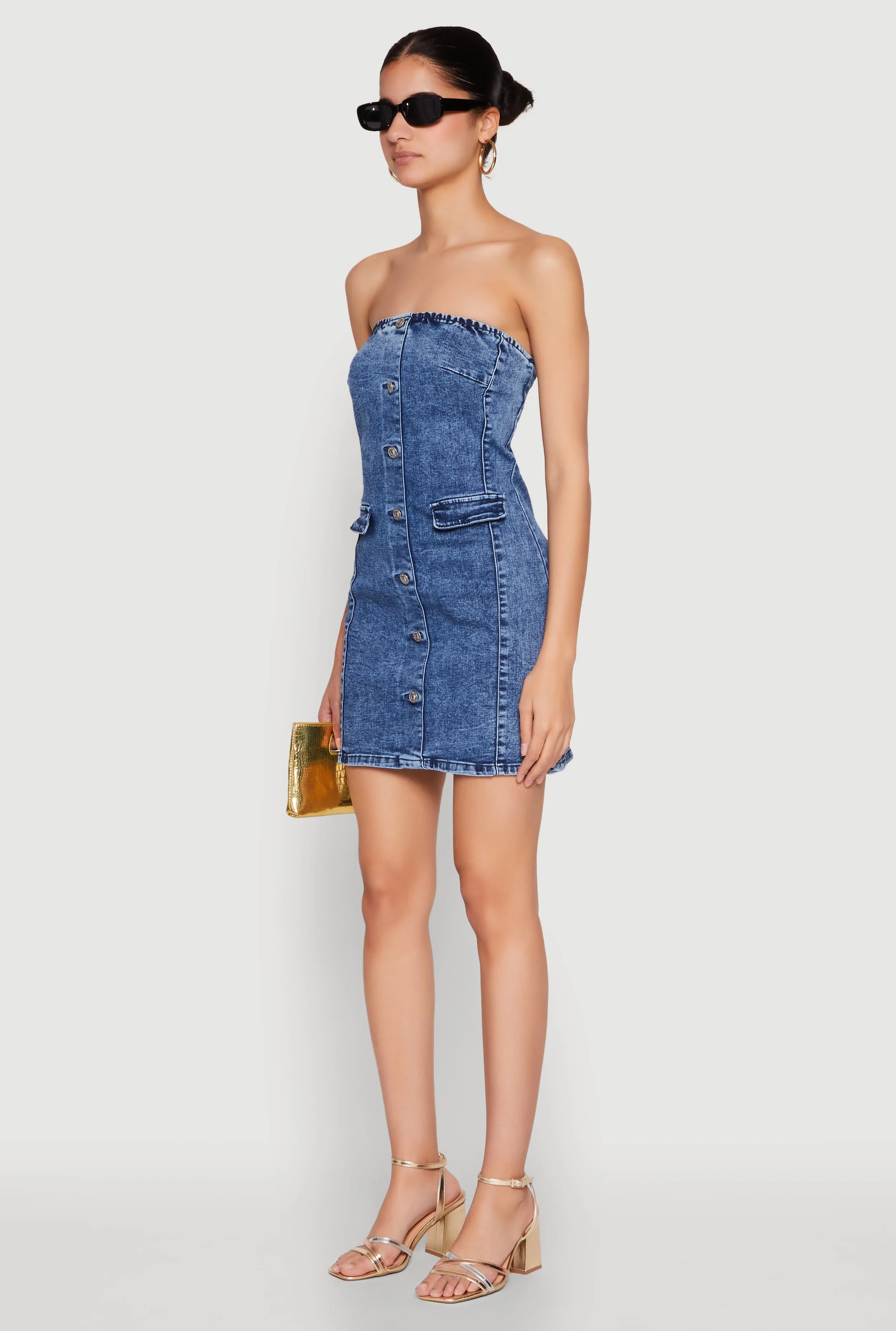 Vacation Vibes WAX Denim Button Detail Tube Dress