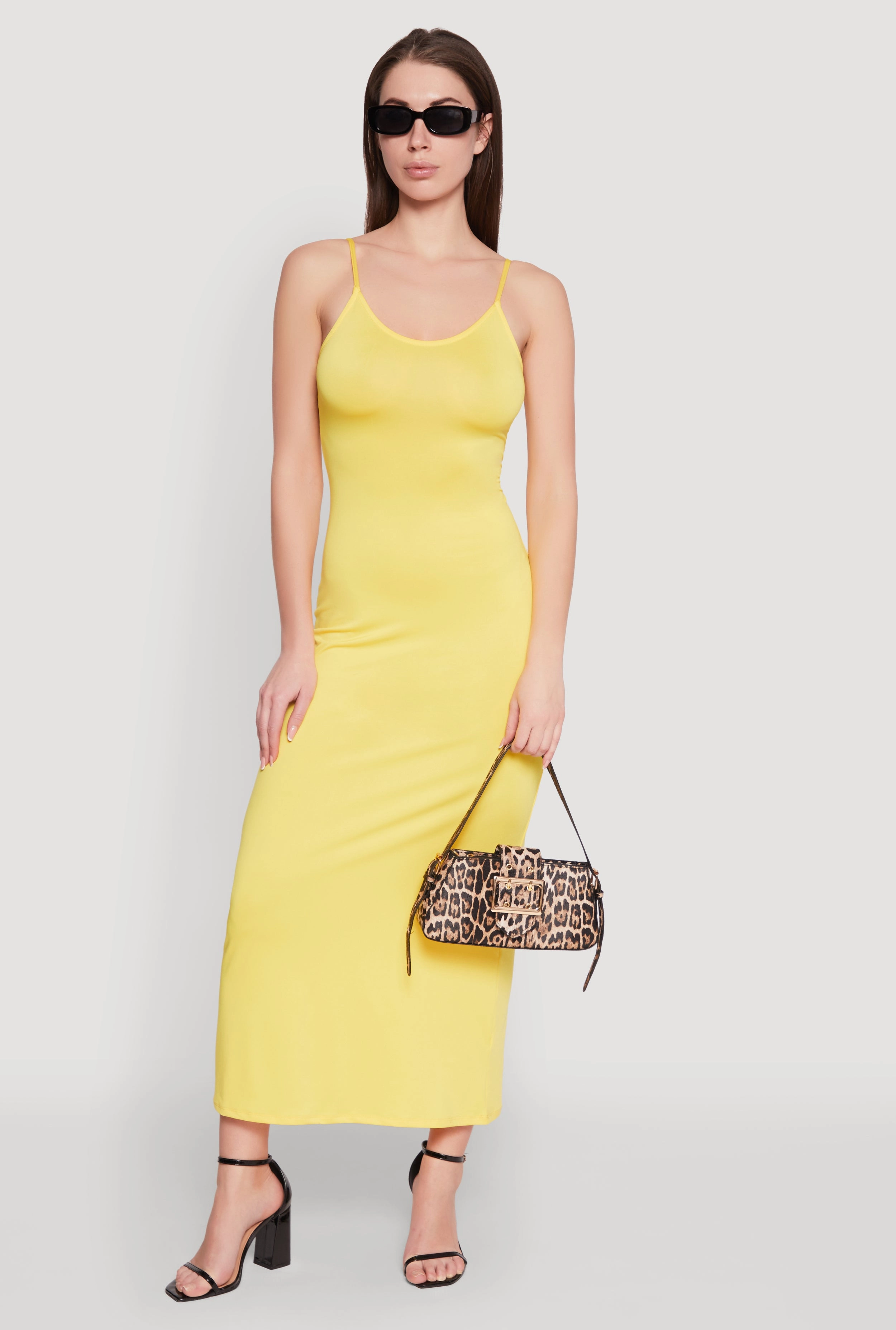 Scoop Neck Cami Maxi Dress Subtle Glow Front-Slit