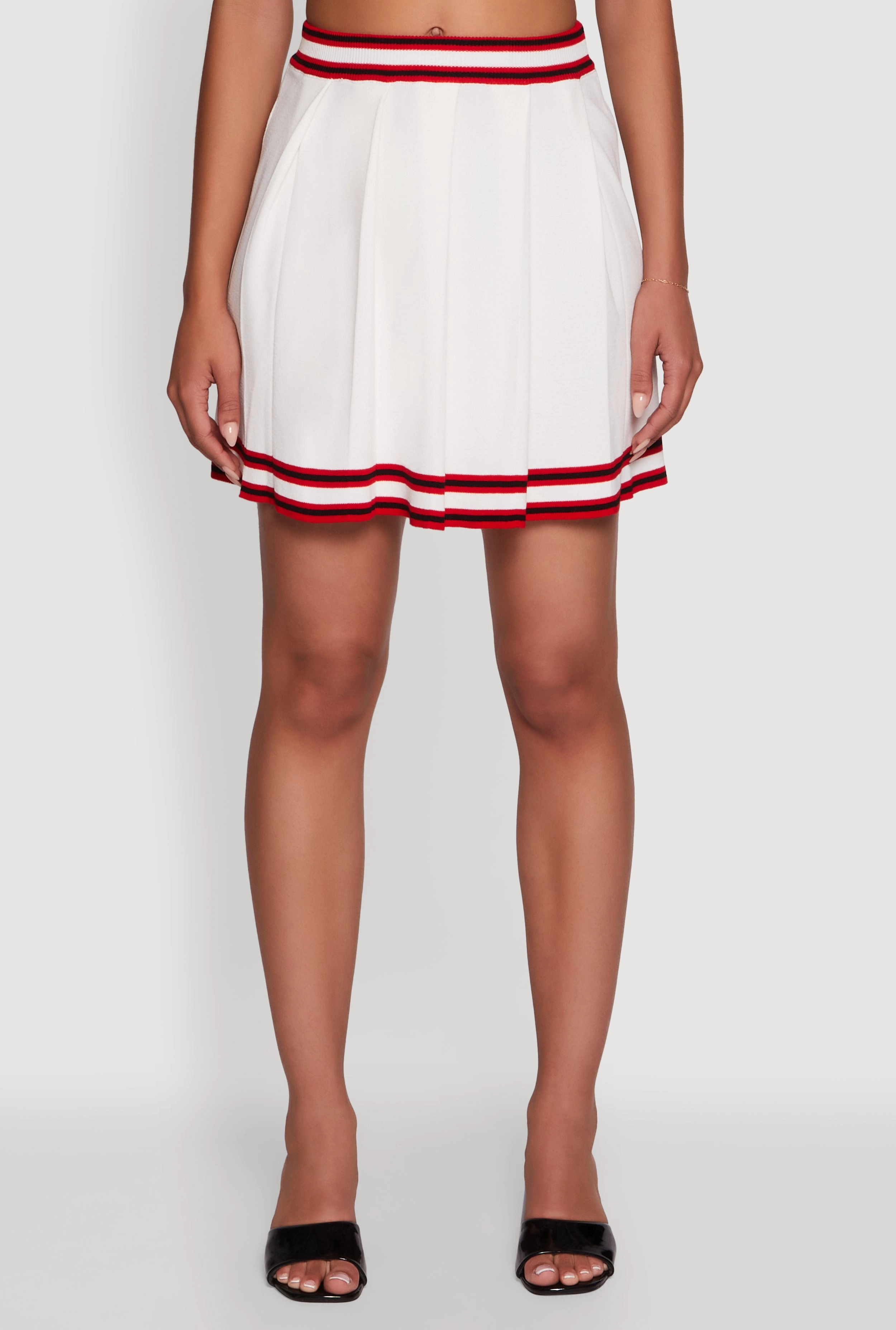 Craftsmanship Focus Gentle Vibe Daisy High Waisted Pleated Skirt with Varsity Stripe Detail