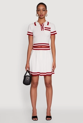 Clean Fit Daisy High Waisted Pleated Skirt with Varsity Stripe Detail