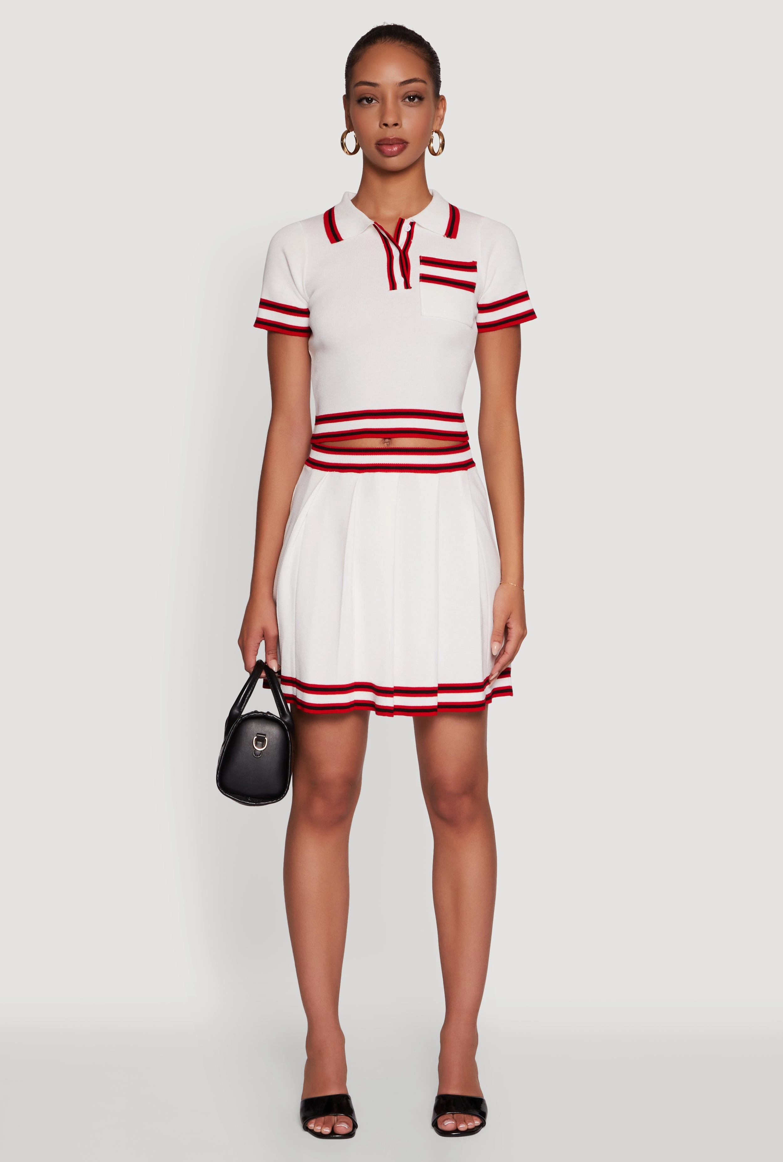 Clean Fit Daisy High Waisted Pleated Skirt with Varsity Stripe Detail
