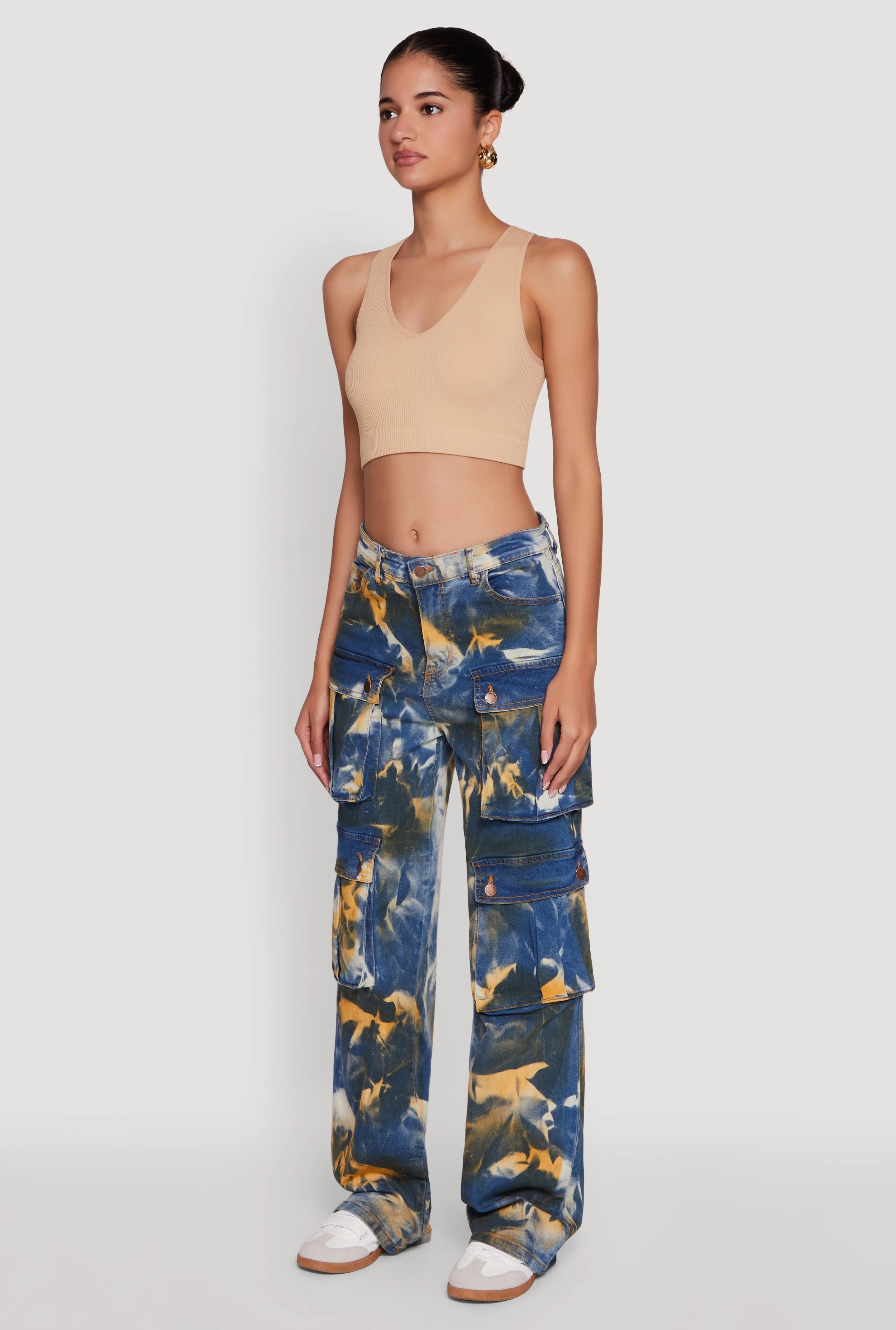 Family Style Casual Work Meeting Minimalist Daily Wear Loose Daisy High Waisted Straight Leg Jeans with Cargo Pockets