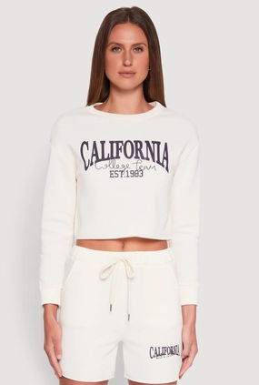 Printed Oversized California Embroidered Cropped Sweatshirt