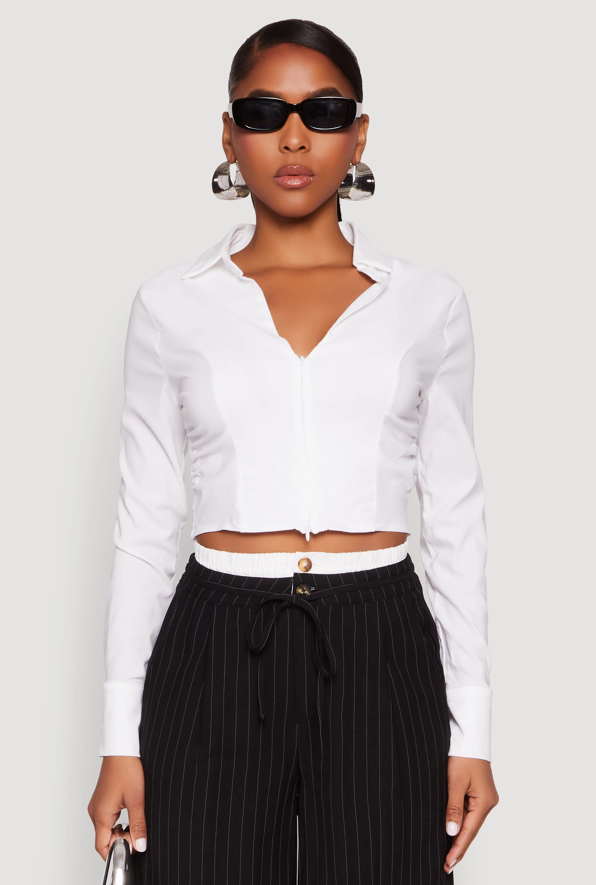 Adjustable Iris Zip Front Cropped Shirt