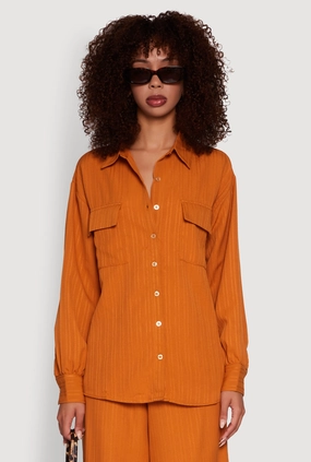 UV - Protected Non Restrictive Tailoring Iris Shadow Stripe Textured Knit Button Front Shirt