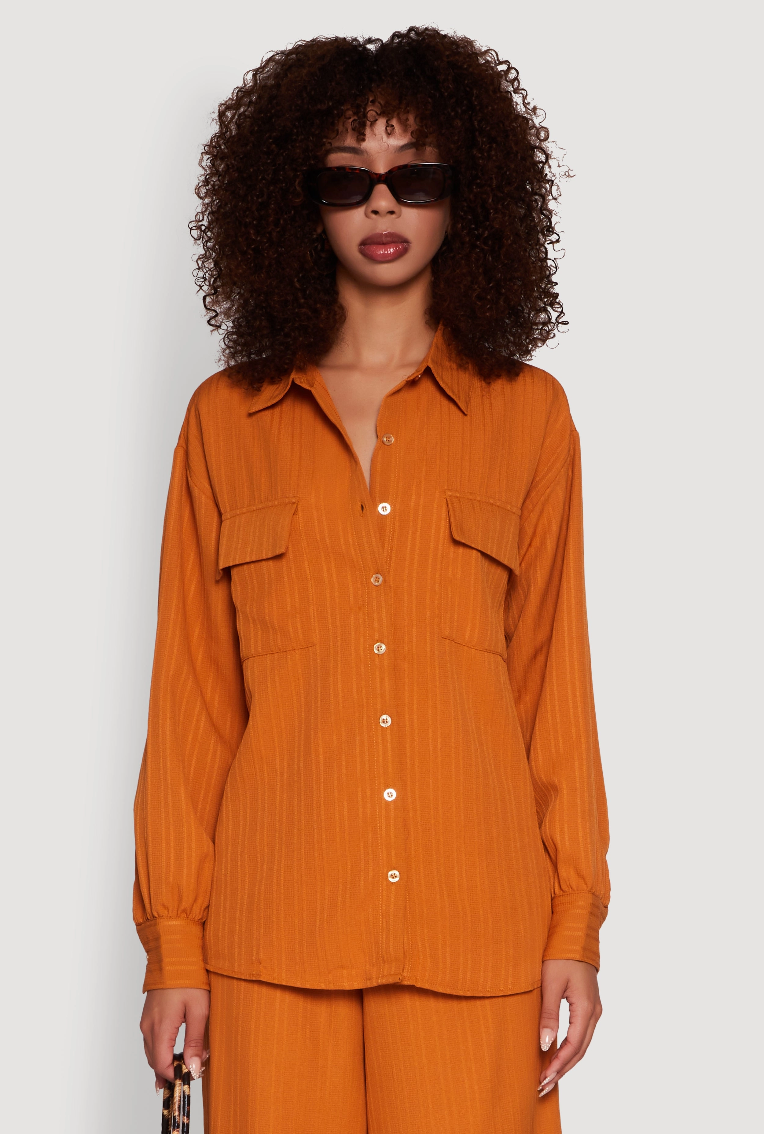 UV - Protected Non Restrictive Tailoring Iris Shadow Stripe Textured Knit Button Front Shirt