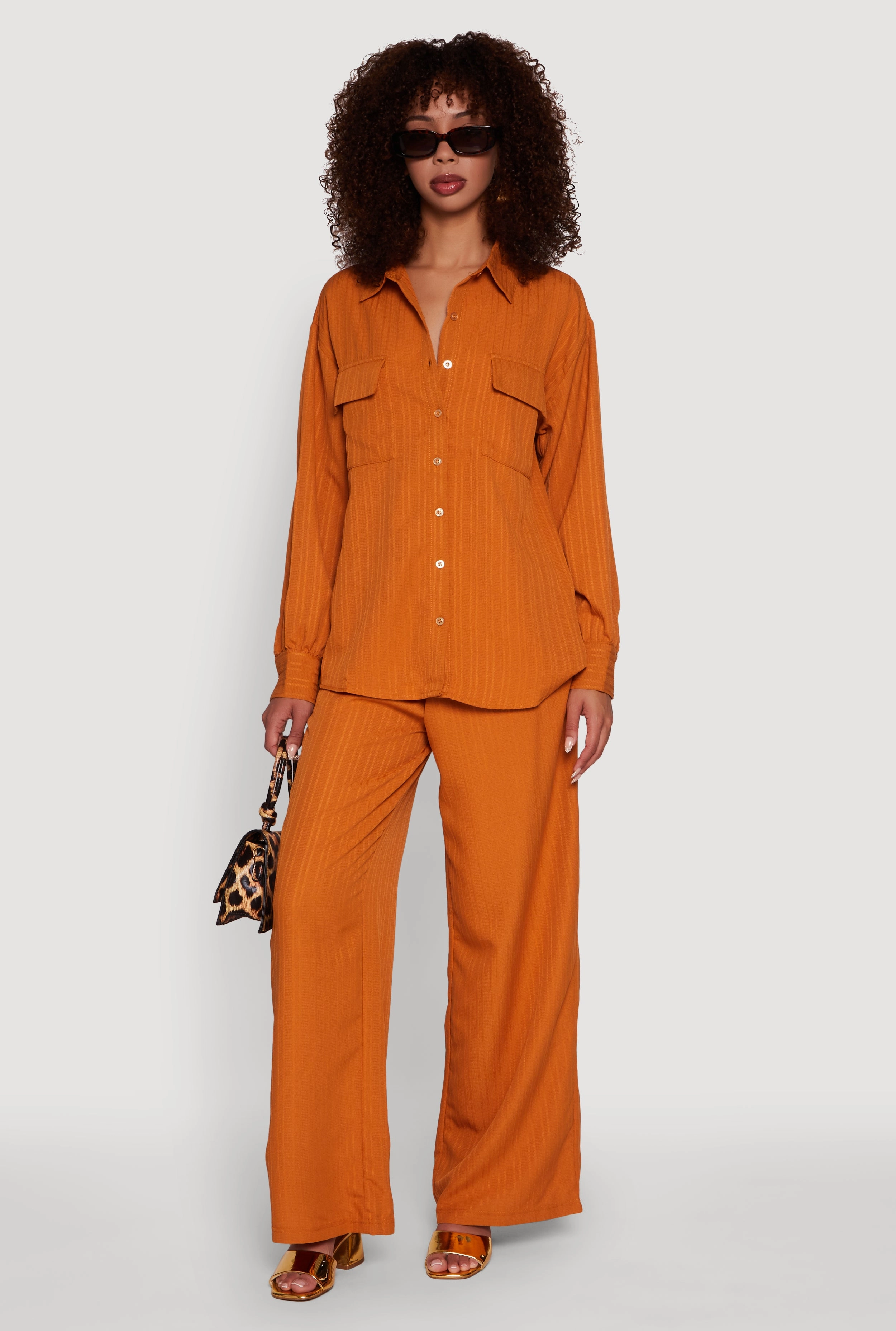 Iris Shadow Stripe Textured Knit Button Front Shirt Actor