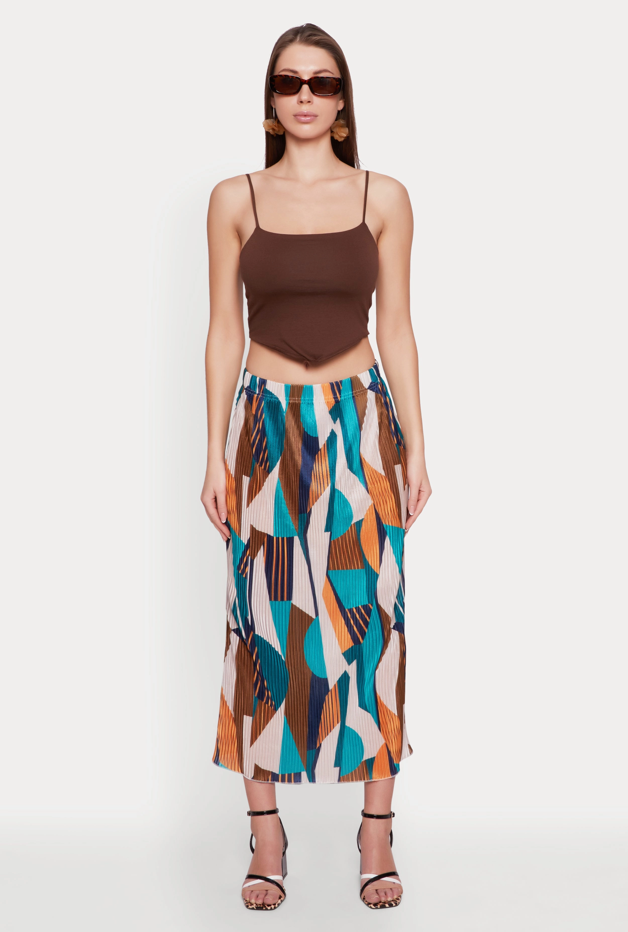 All Day Fit raw hem Plisse Patterned Skirt