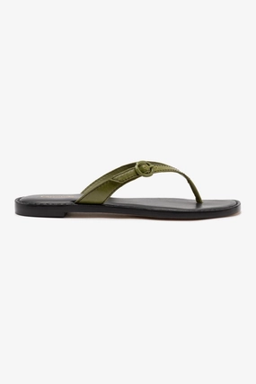 Deck Glow Mary Kate Flat Sandal In Seaweed Leather