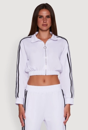High Collar Structure Eco Friendly Coating Collared Contrast Trim Zip Front Track Jacket