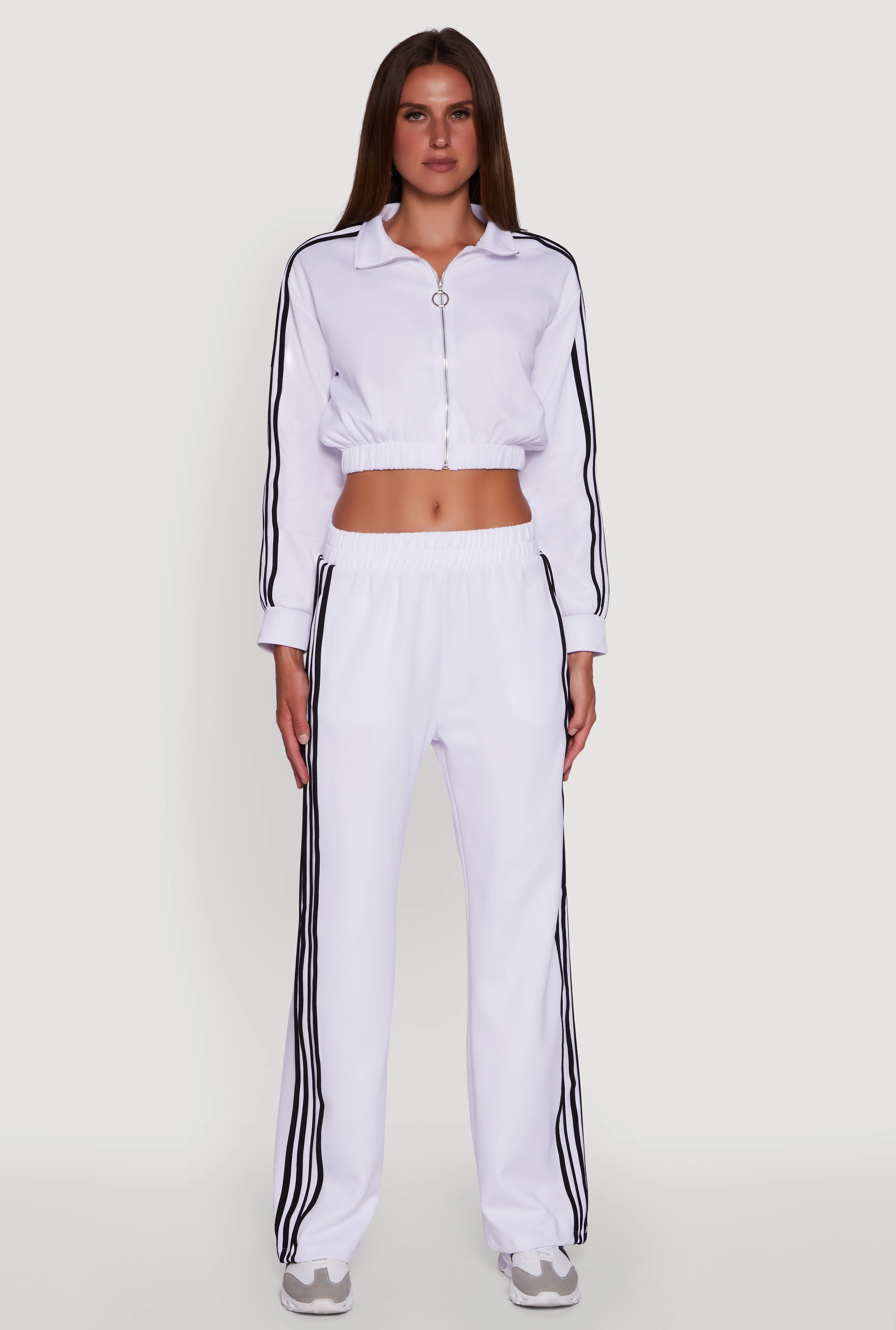 Collared Contrast Trim Zip Front Track Jacket Winter Fashion