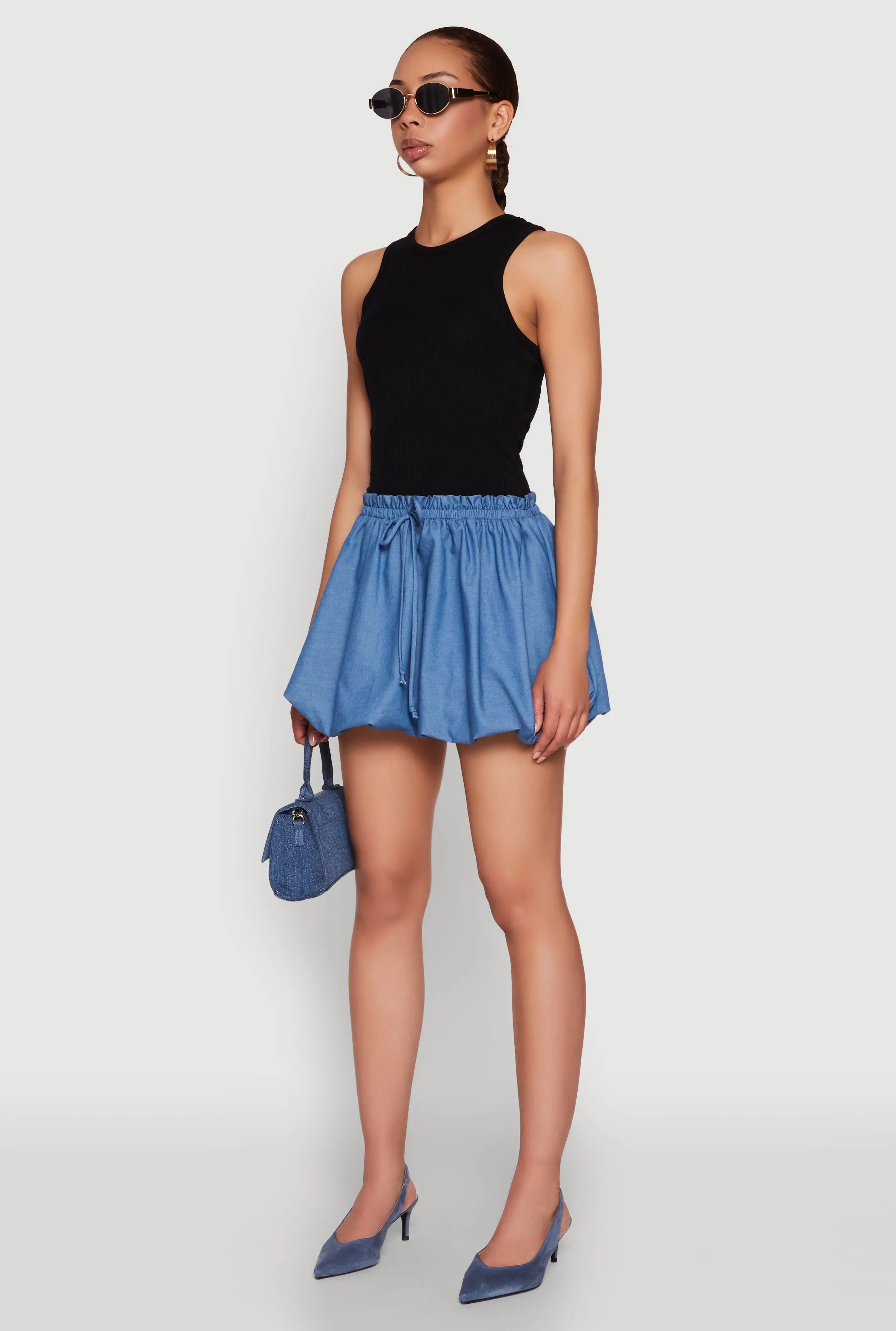 Feminine Vibe High Neck Color Blocked Paper Bag Waist Bubble Hem Dress