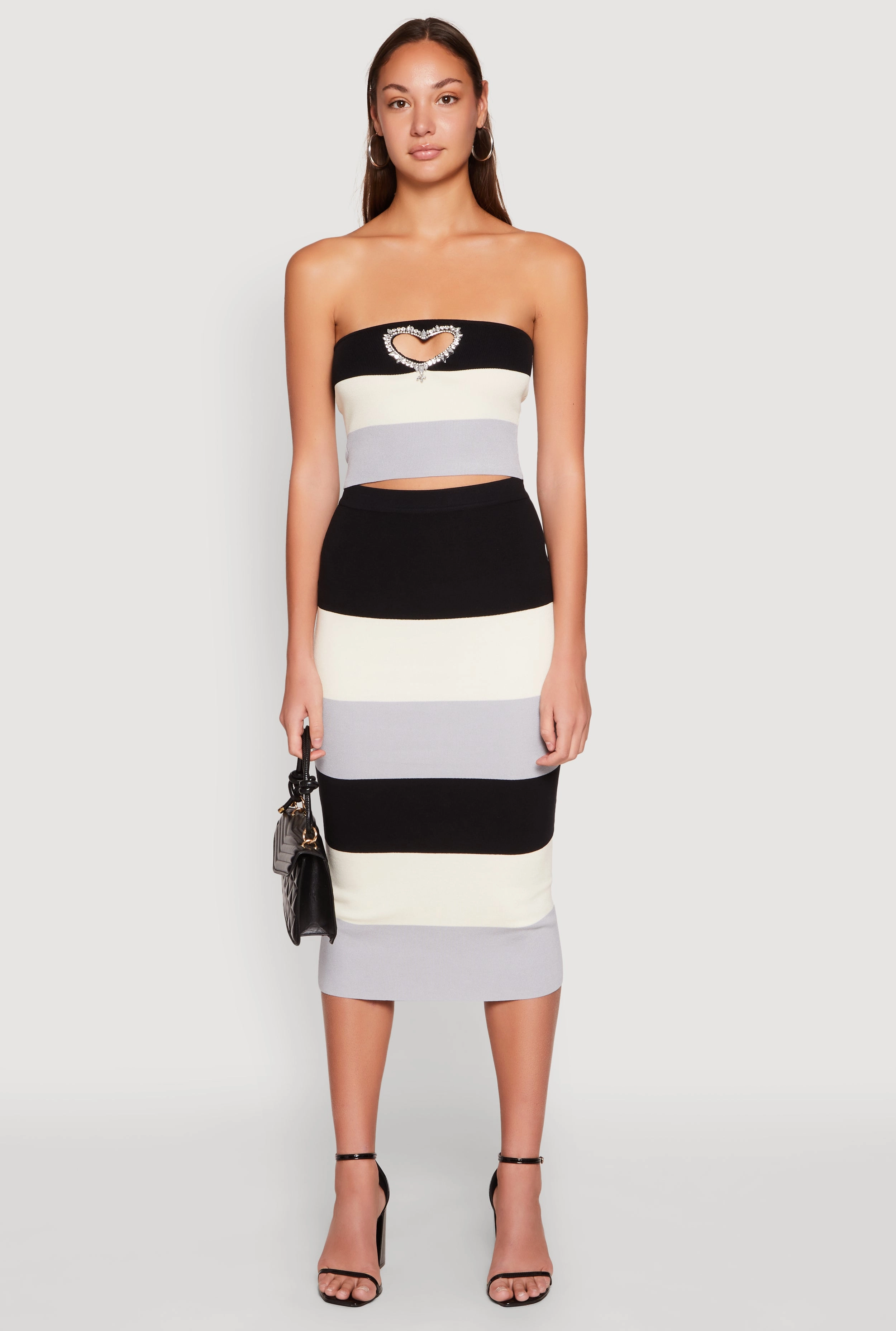 Color Block Knit Midi Skirt Light Comfort