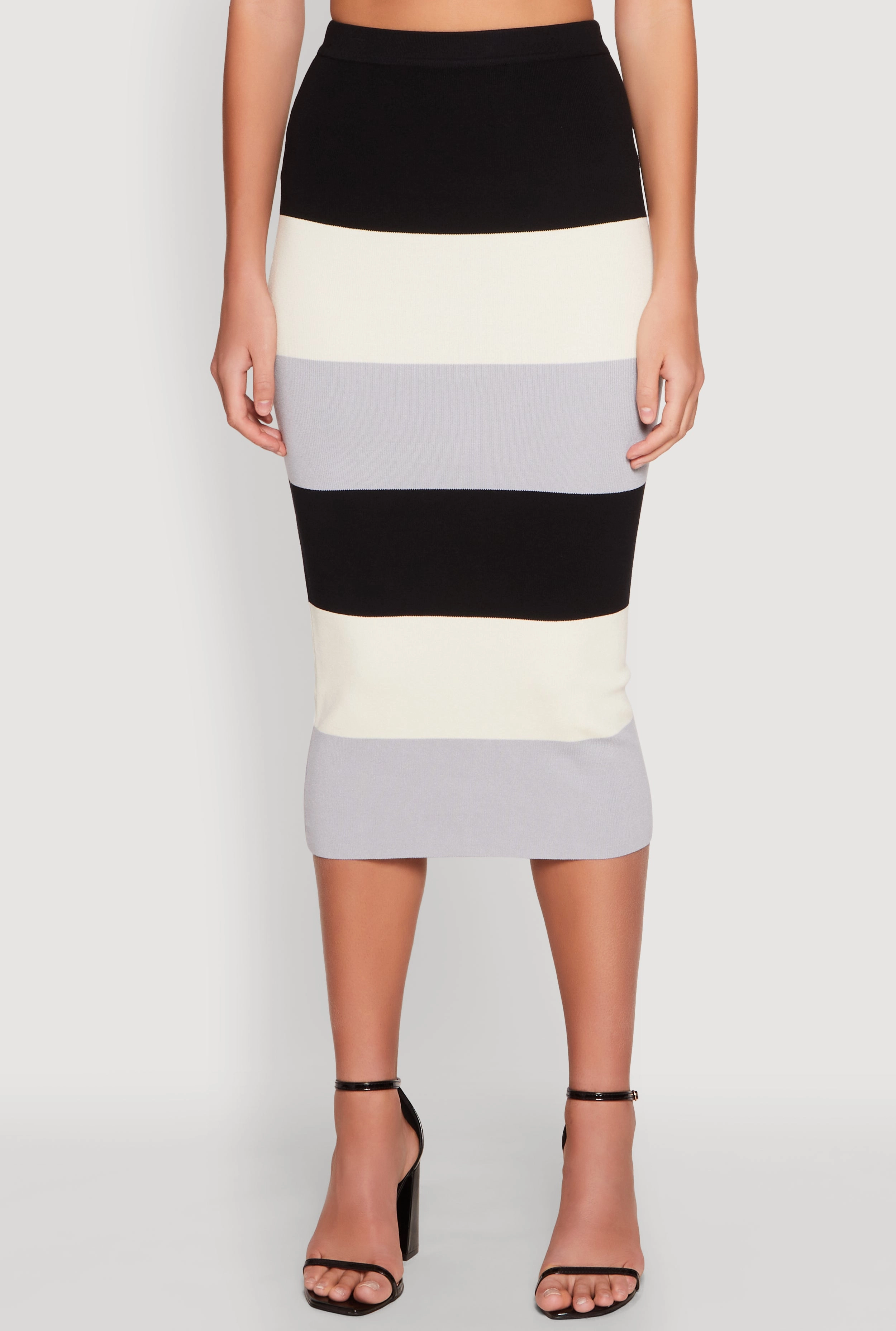 Multi Purpose Outfit Moodboard Color Block Knit Midi Skirt