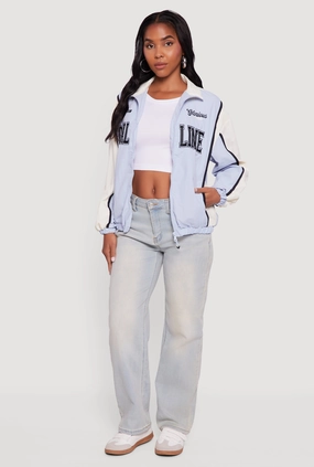 Ergonomic Cut Double Stitch Seams Color Blocked Goal Line Graphic Windbreaker Jacket