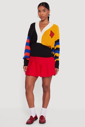Color Blocked Striped W Patch Graphic Sweater Knitwear Essential
