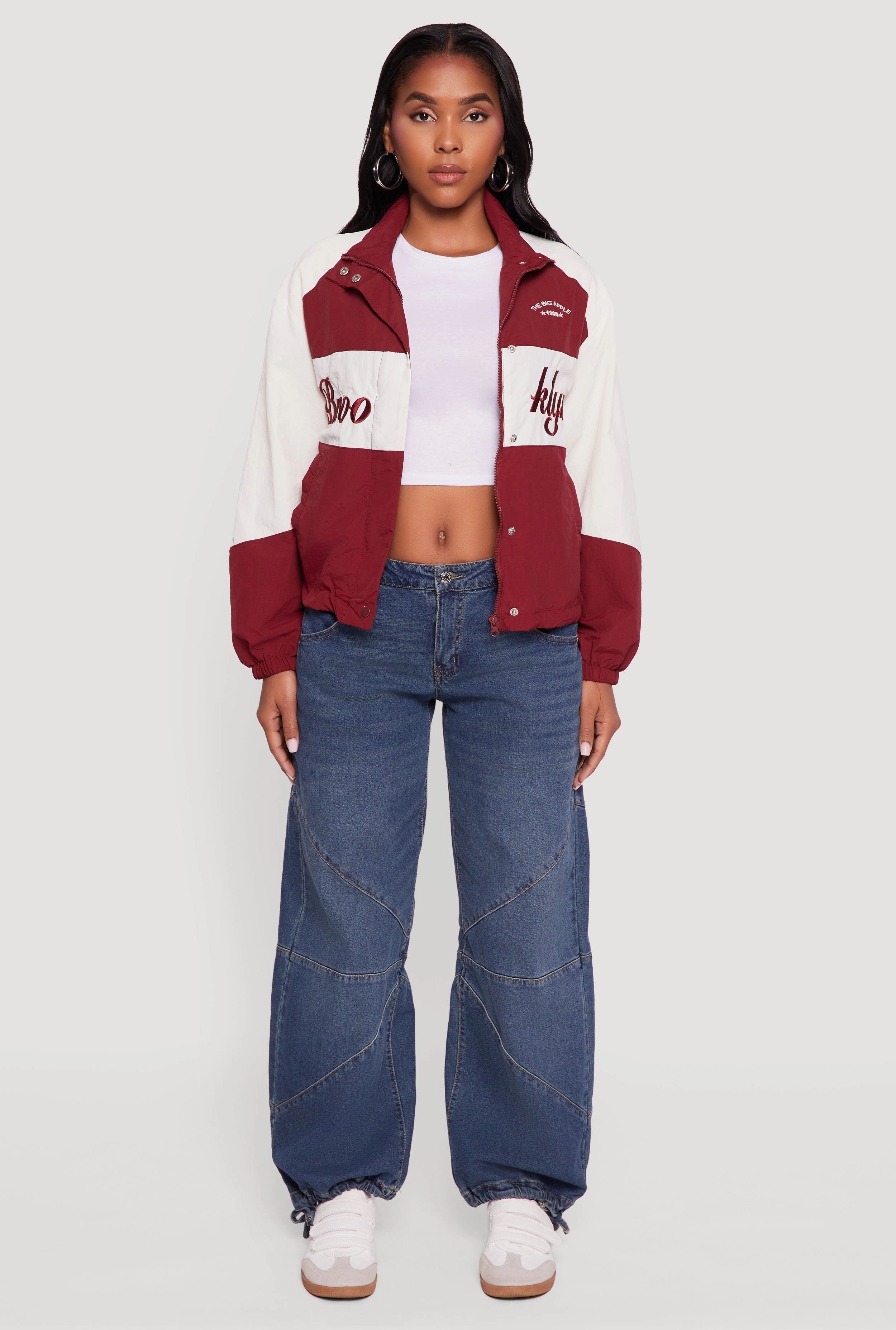 Minimal Look Color Blocked The Big Apple Graphic Windbreaker Jacket