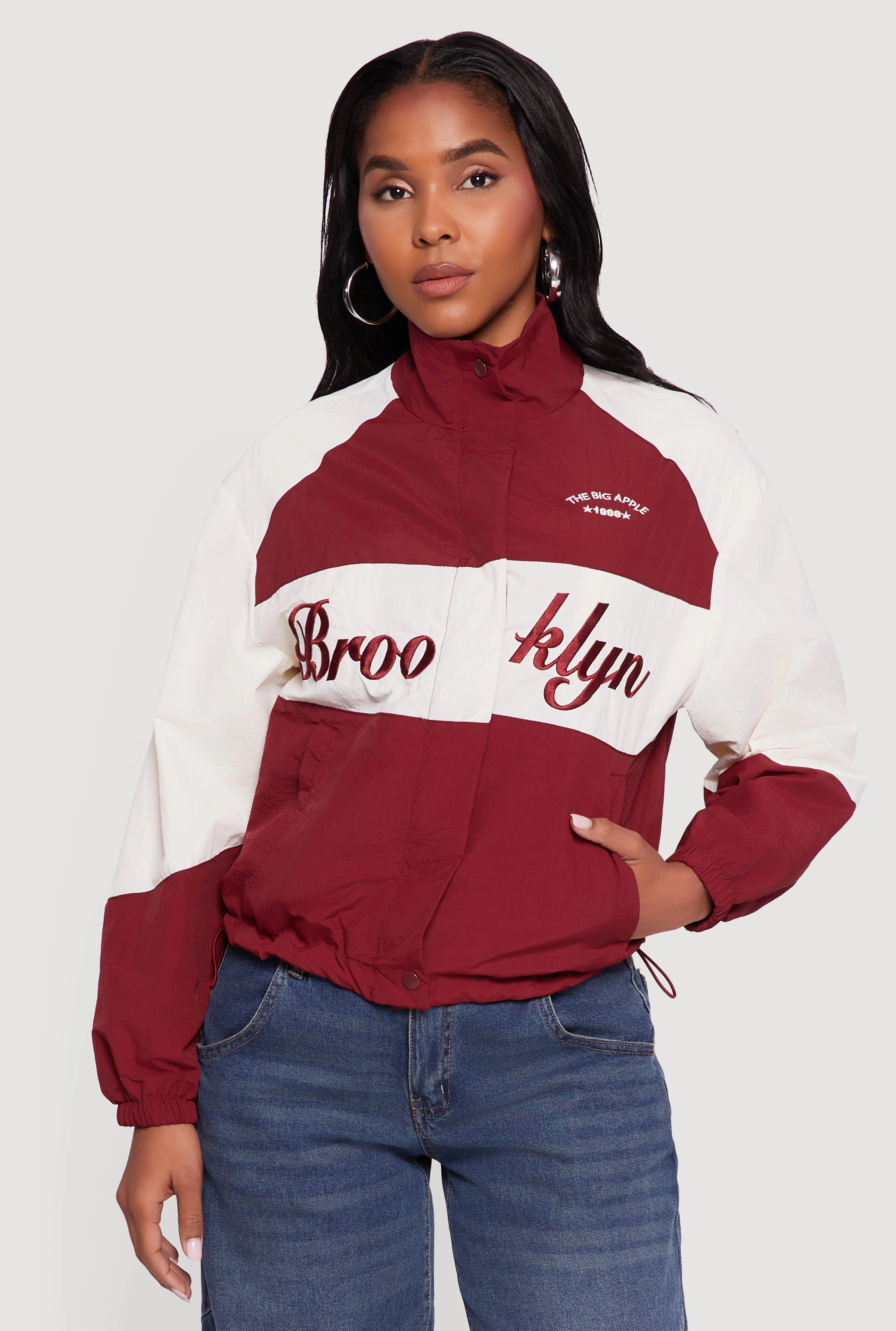 Ethical Manufacturing Color Blocked The Big Apple Graphic Windbreaker Jacket