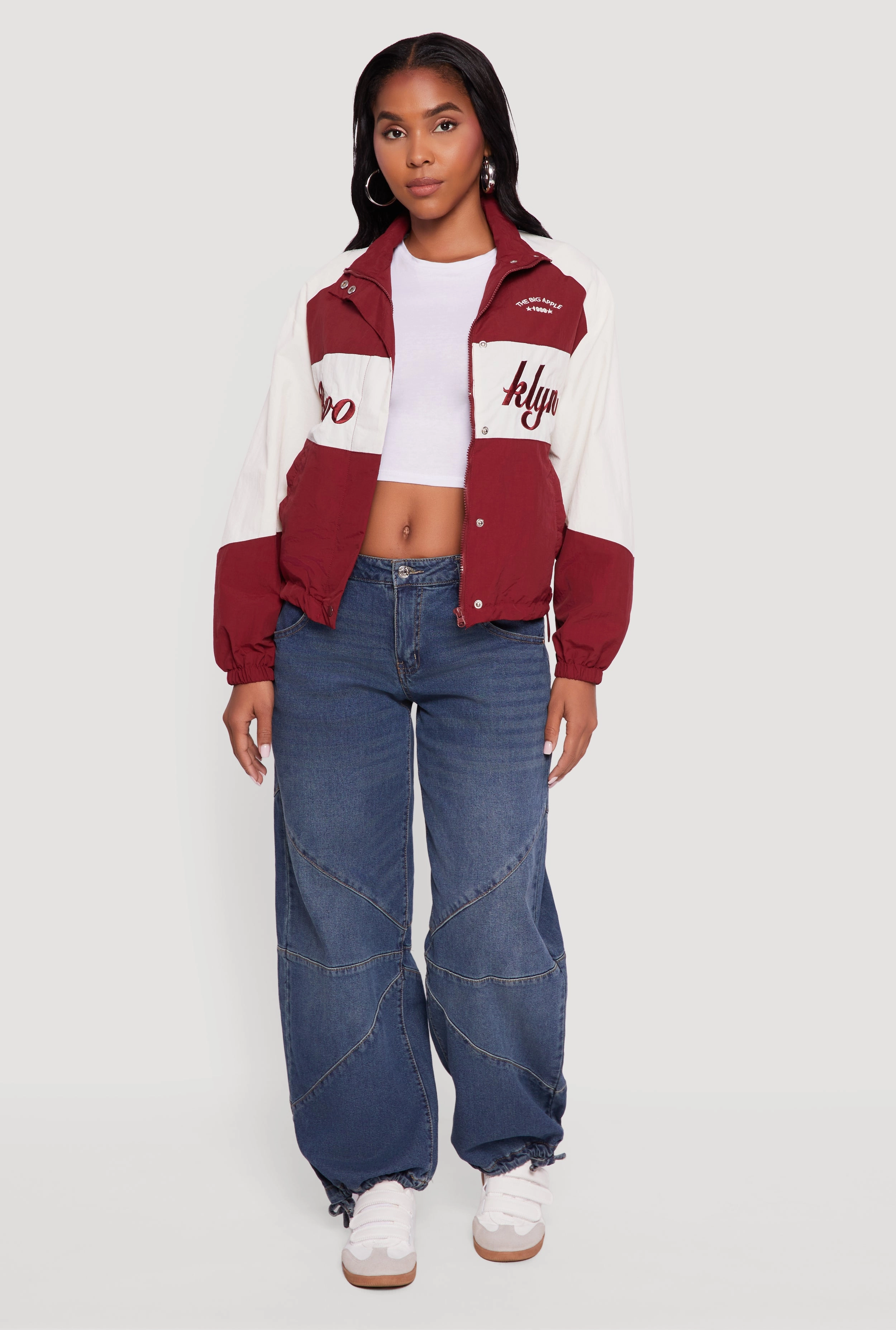 Modern Aesthetic Color Blocked The Big Apple Graphic Windbreaker Jacket