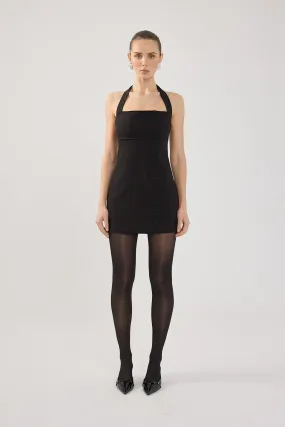 Perfect Stranger Avon Halter Suiting Mini Dress Black Relax Piece Sculpted Detail