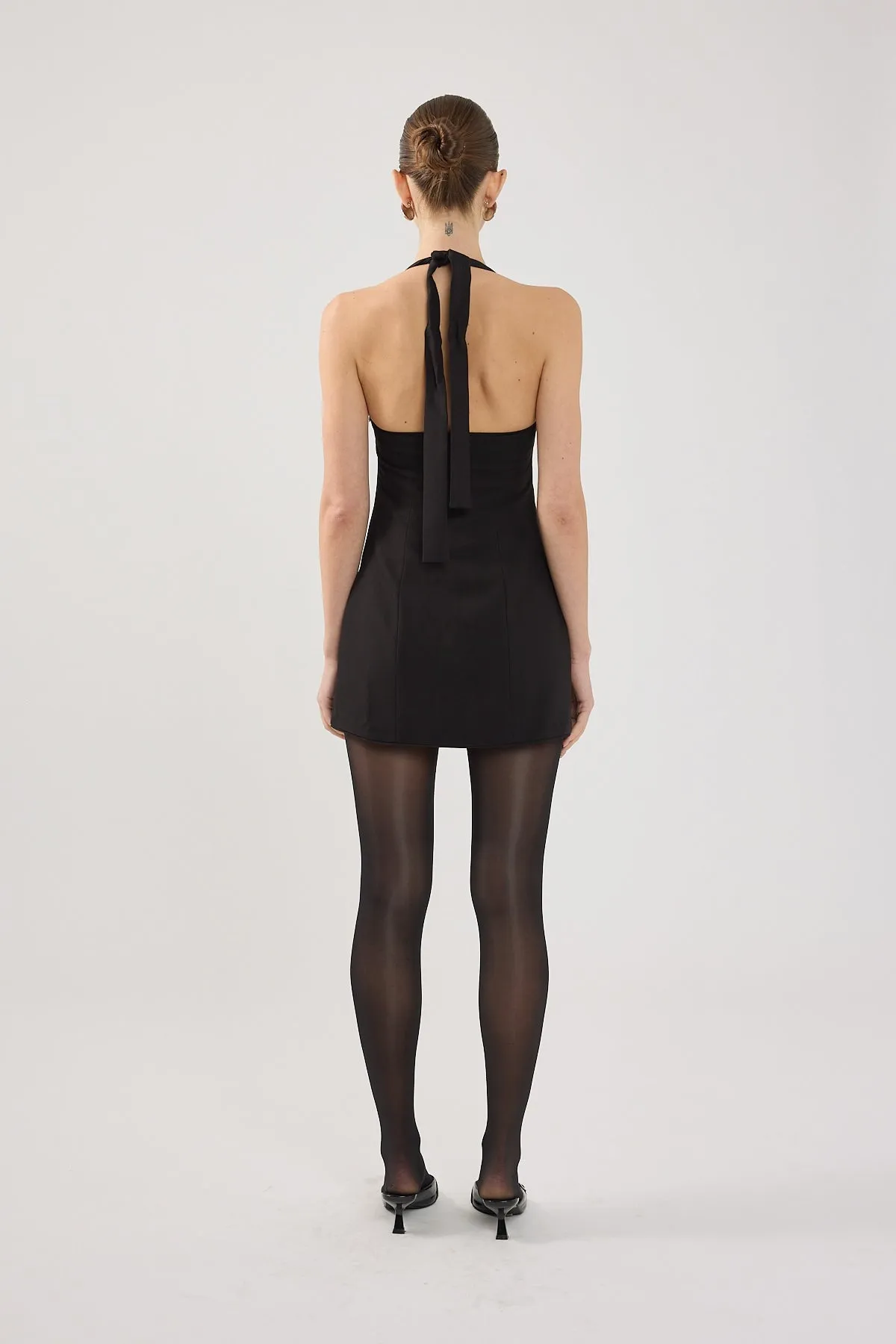 Perfect Stranger Avon Halter Suiting Mini Dress Black Weekend Ready Repair-Friendly