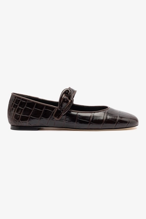 Pot Path Verona Ballet Flat In Croco Brown Leather