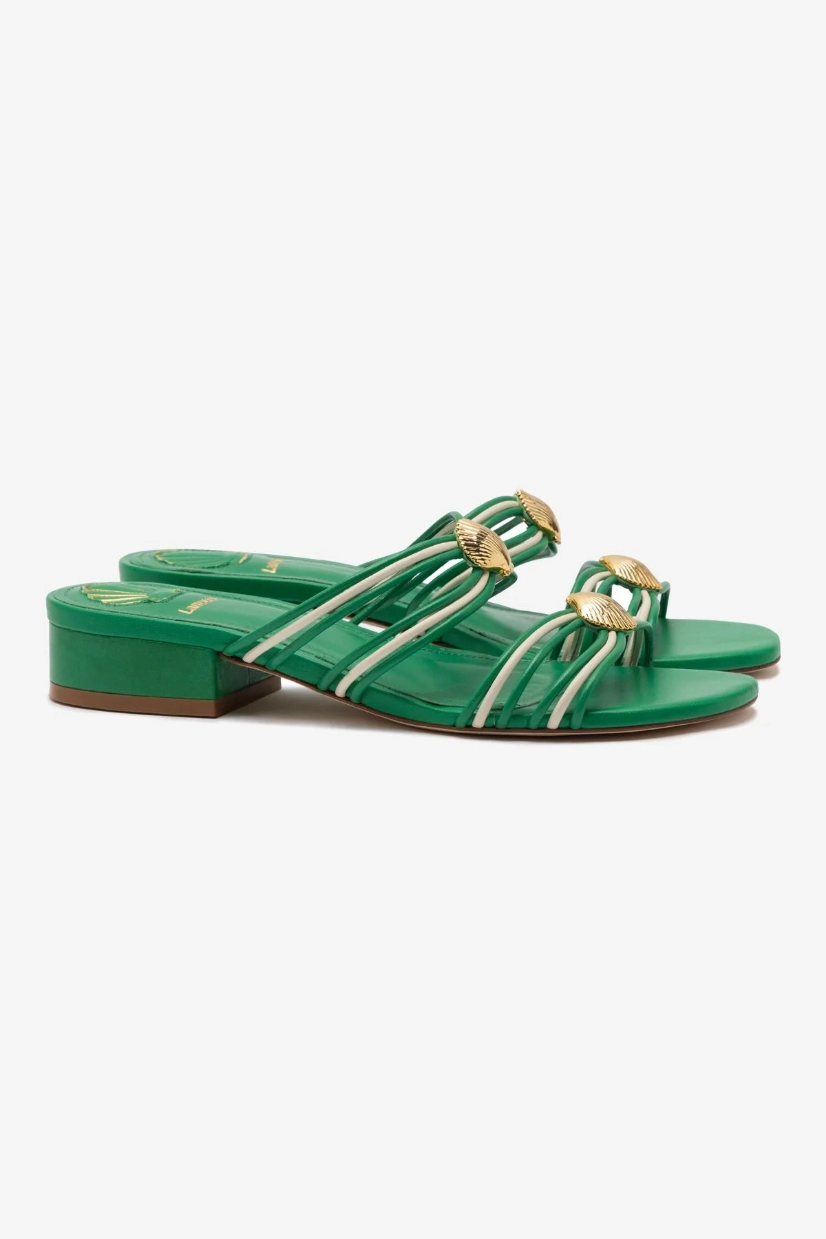 Travel Friendly Footwear Stone Walk Shelly Flat Mule In Evergreen and Ivory Leather