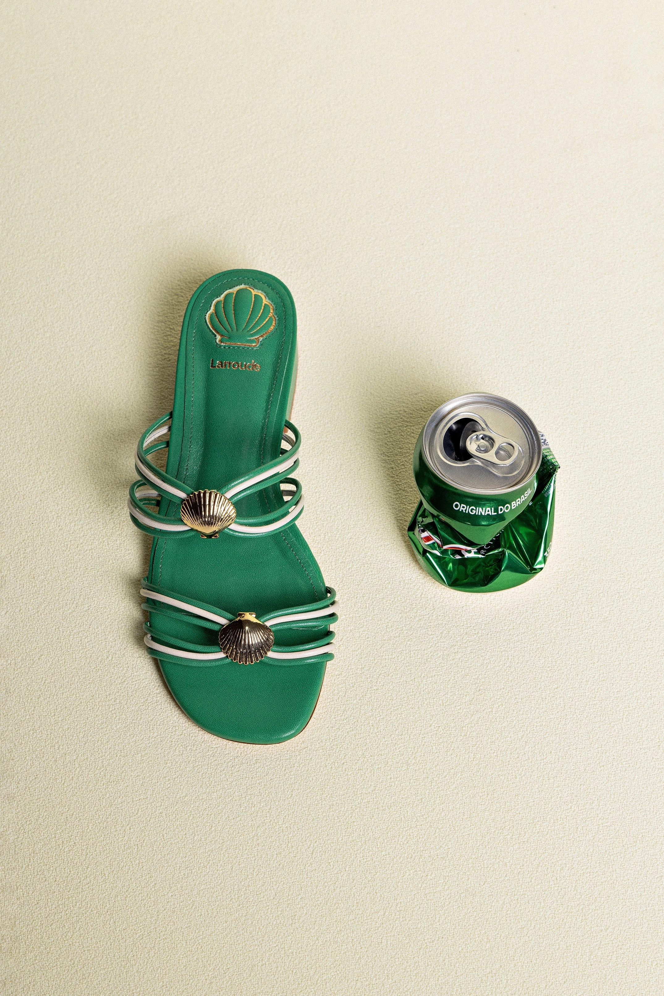 Style Mood Shelly Flat Mule In Evergreen and Ivory Leather