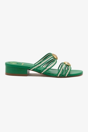 Breathable Ventilation Charity Step Shelly Flat Mule In Evergreen and Ivory Leather