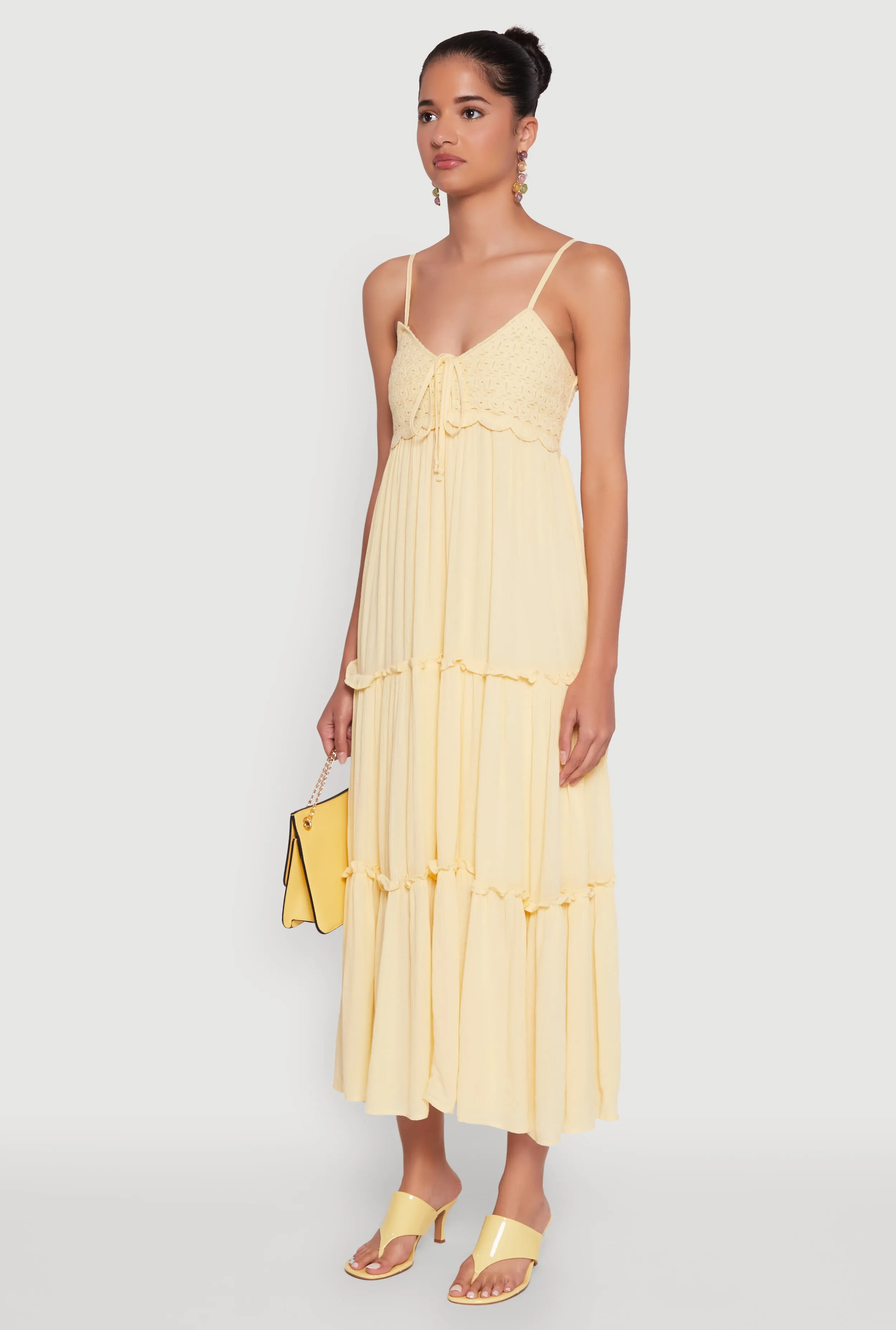 Haute Monde Crochet Detail Tiered Sundress Elegant formal piece Removable-Straps