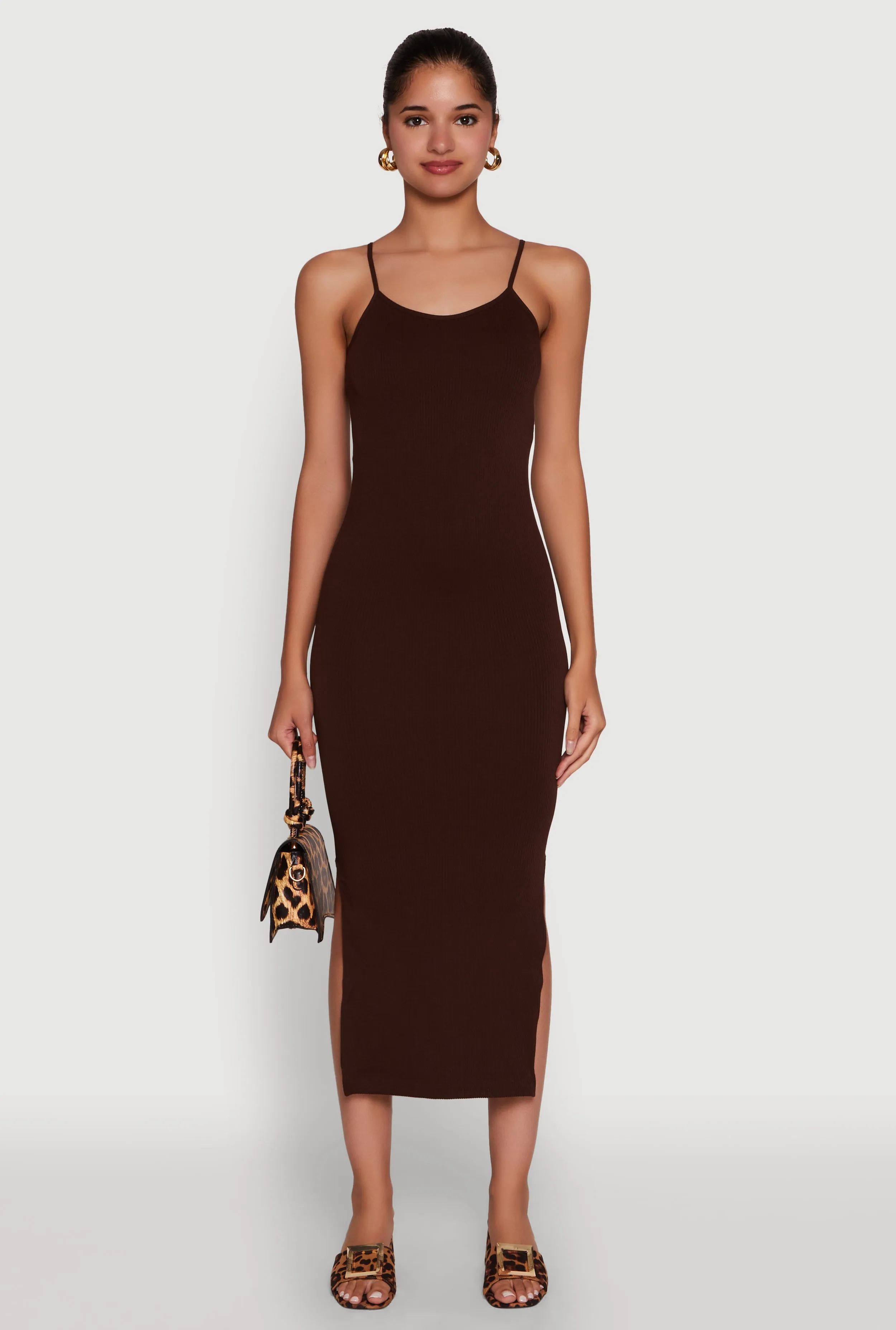Trendy Ribbed Knit Side Slit Midi Dress Trendy midi dress Countryside-Style