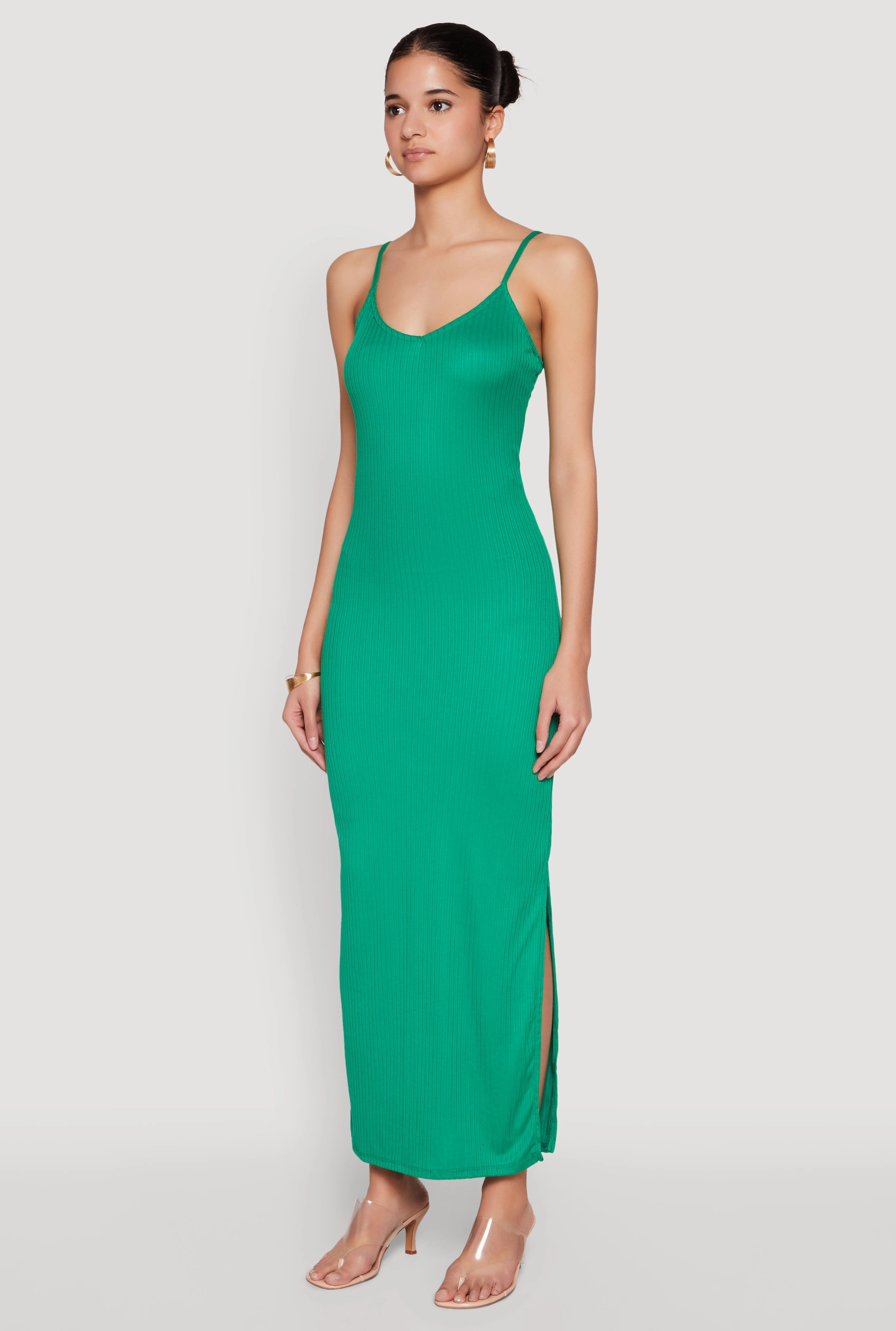 Warm Touch All weather Side Slit V Neck Maxi Dress