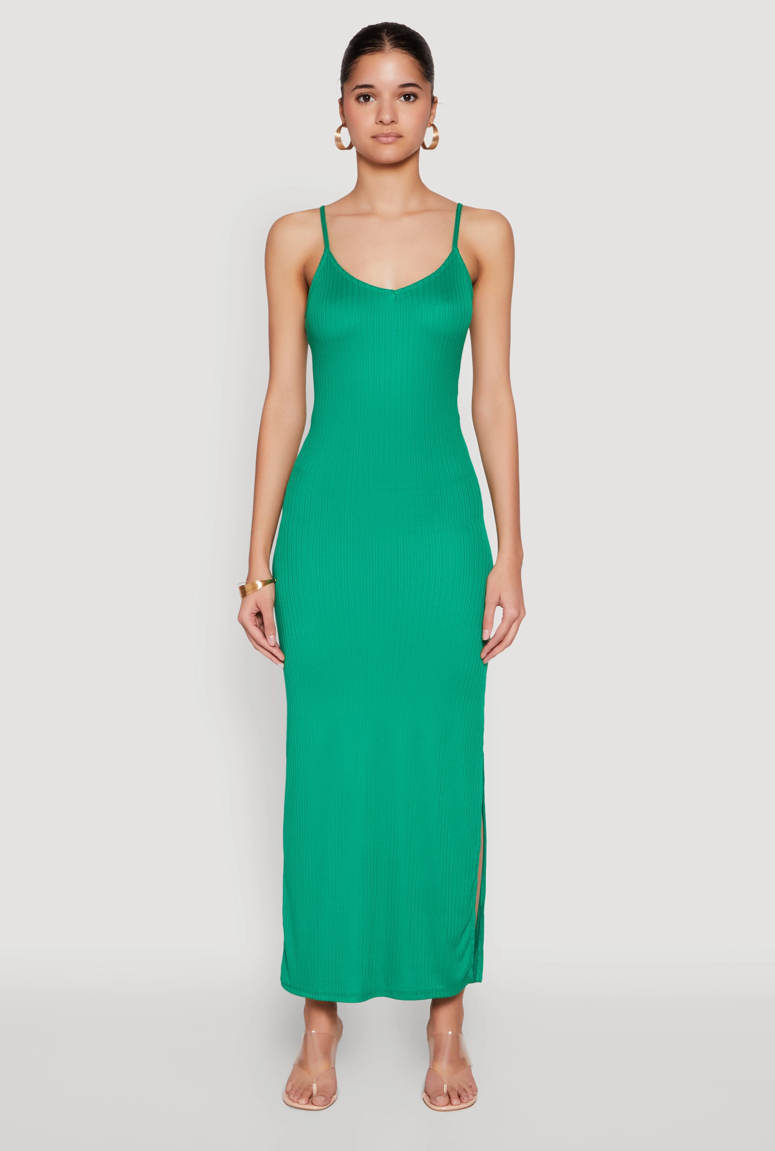 Side Slit V Neck Maxi Dress Light Volume Modern Fit